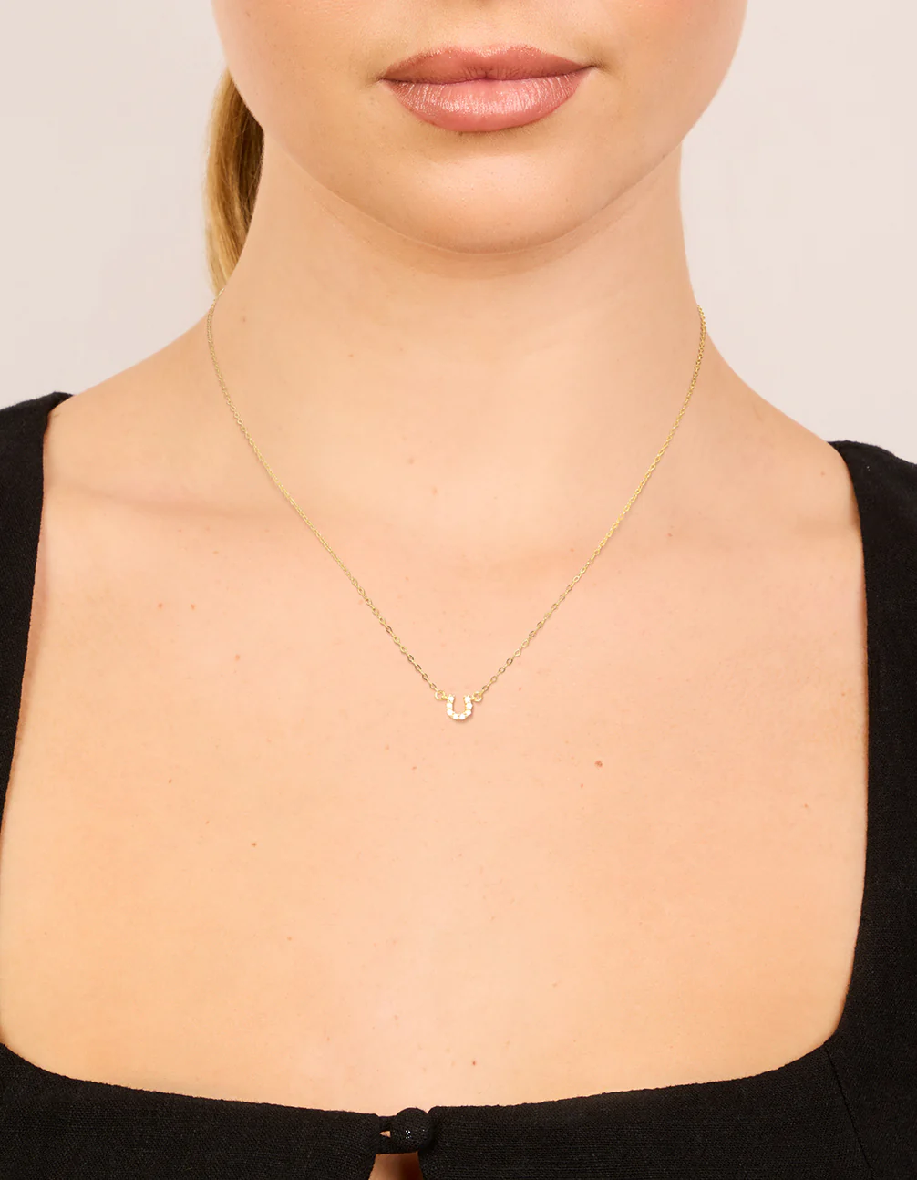 Gold Plated Sterling Silver Cubic Zirconia Horseshoe Necklace - Image 2