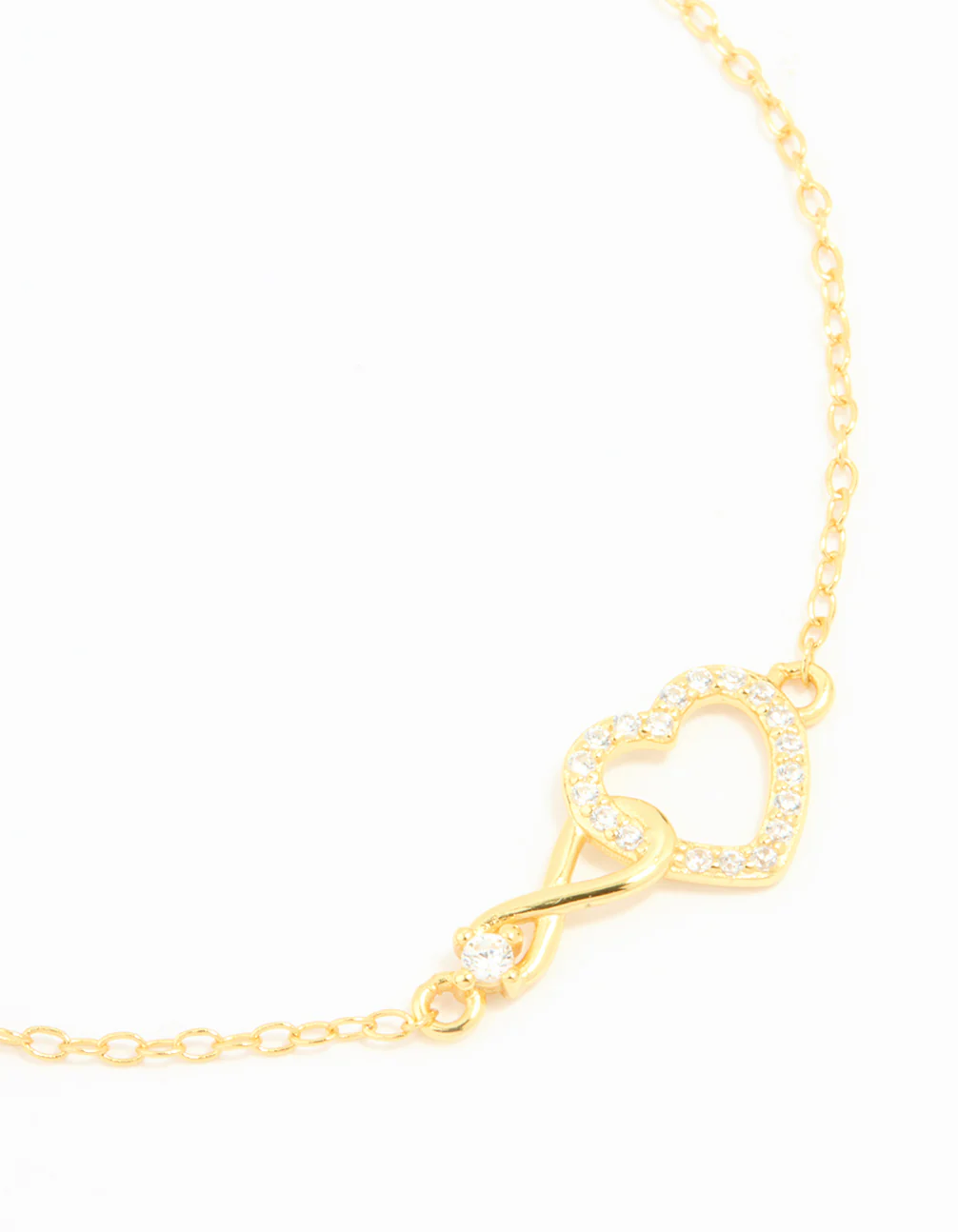 Gold Plated Sterling Silver Cubic Zirconia Infinity & Heart Bracelet - Image 2