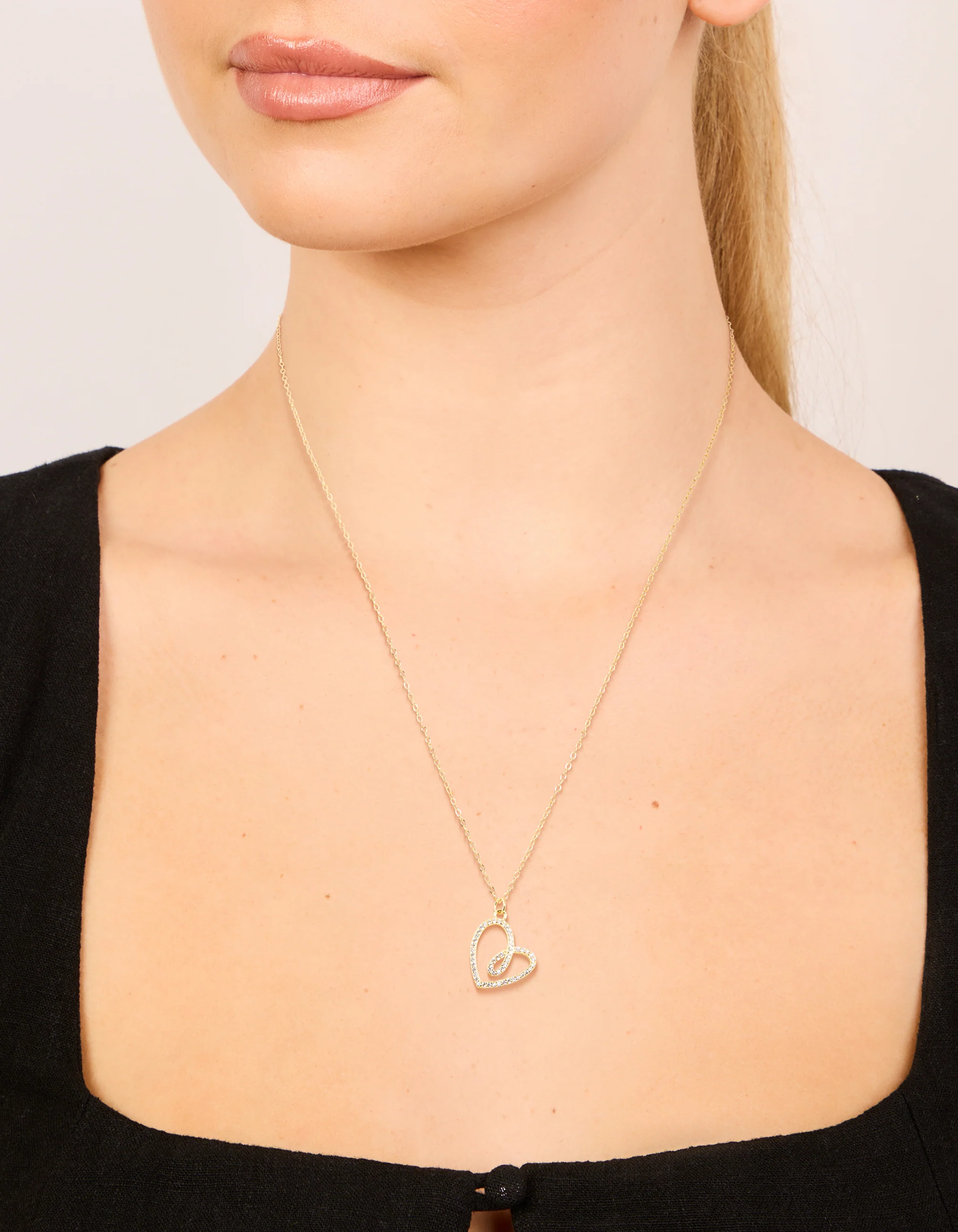 Gold Plated Sterling Silver Cubic Zirconia Large Heart Necklace - Image 2
