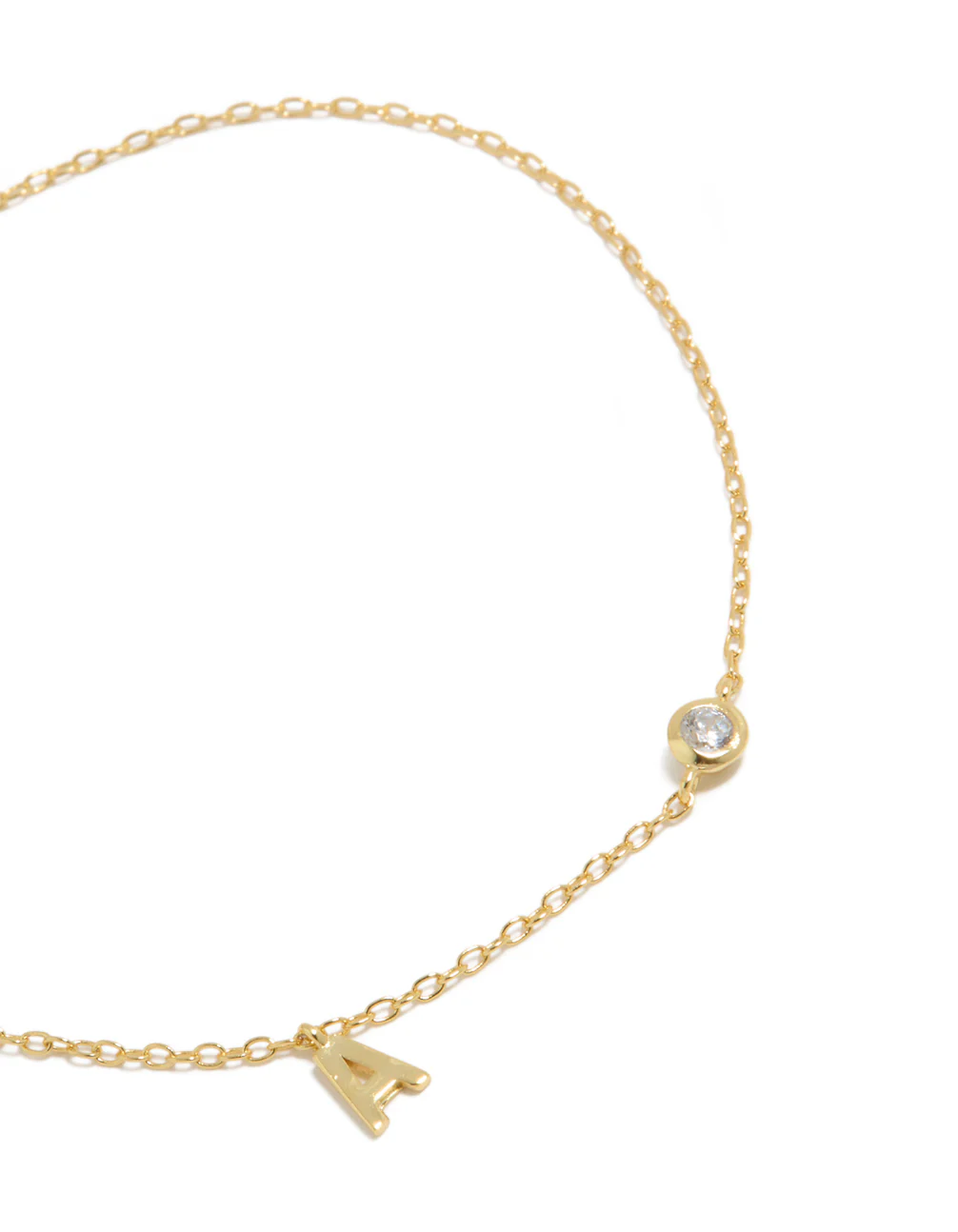 Gold Plated Sterling Silver Cubic Zirconia Letter A Initial Bracelet - Image 3