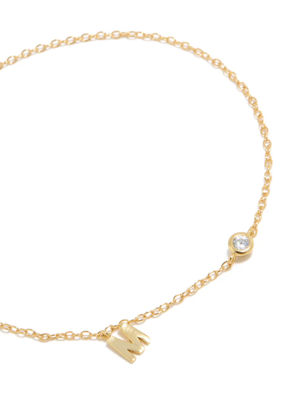 Gold Plated Sterling Silver Cubic Zirconia Letter M Bracelet - Image 3