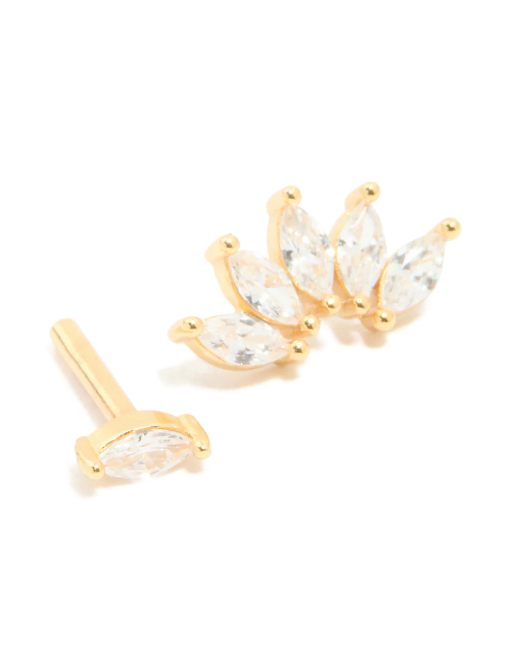Gold Plated Sterling Silver Cubic Zirconia Marquise Drop Single Flat Back Stud - Image 2