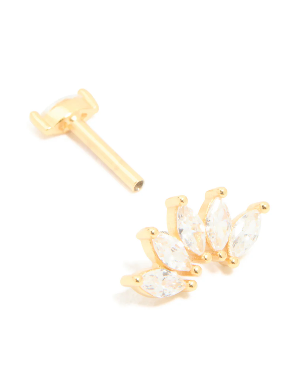 Gold Plated Sterling Silver Cubic Zirconia Marquise Drop Single Flat Back Stud - Image 3