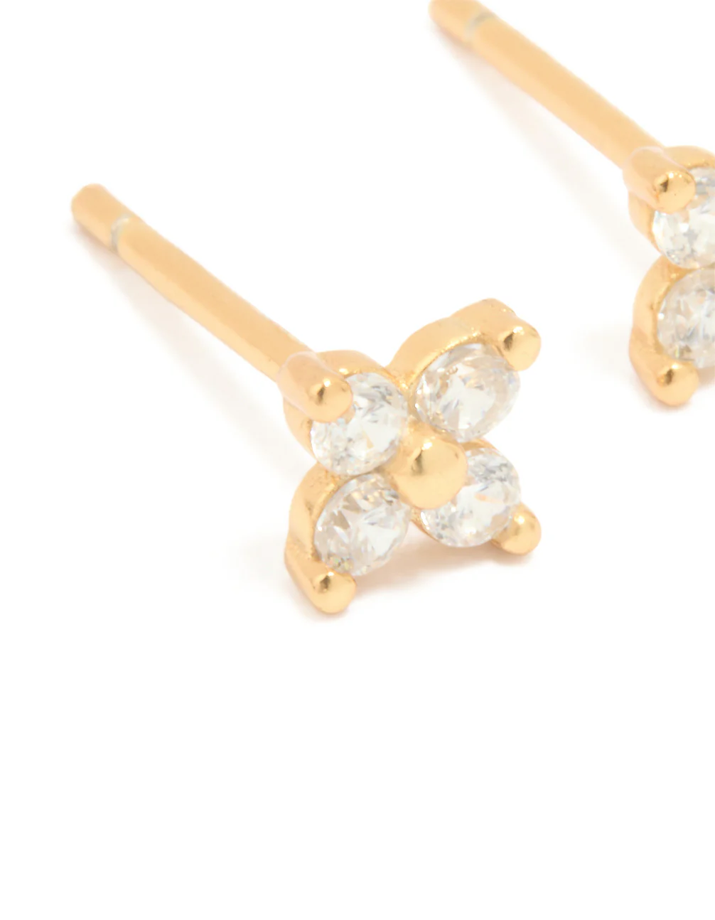 Gold Plated Sterling Silver Cubic Zirconia Mini Flower Earrings - Image 2