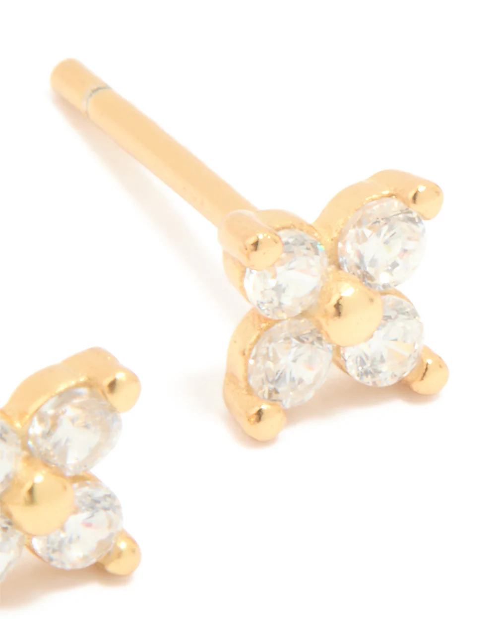 Gold Plated Sterling Silver Cubic Zirconia Mini Flower Earrings - Image 3