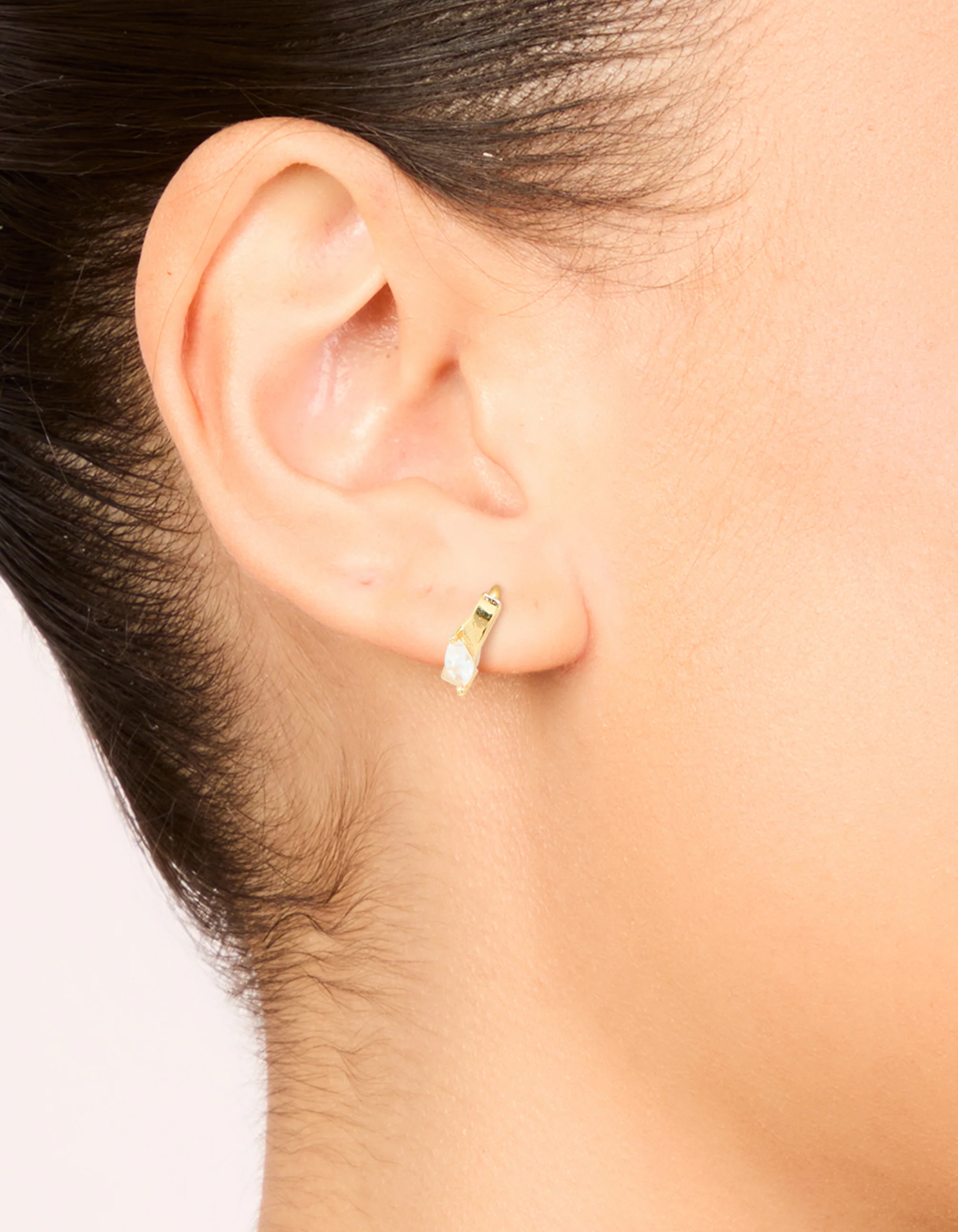 Gold Plated Sterling Silver Cubic Zirconia Navette Cut Huggie Earrings - Image 2