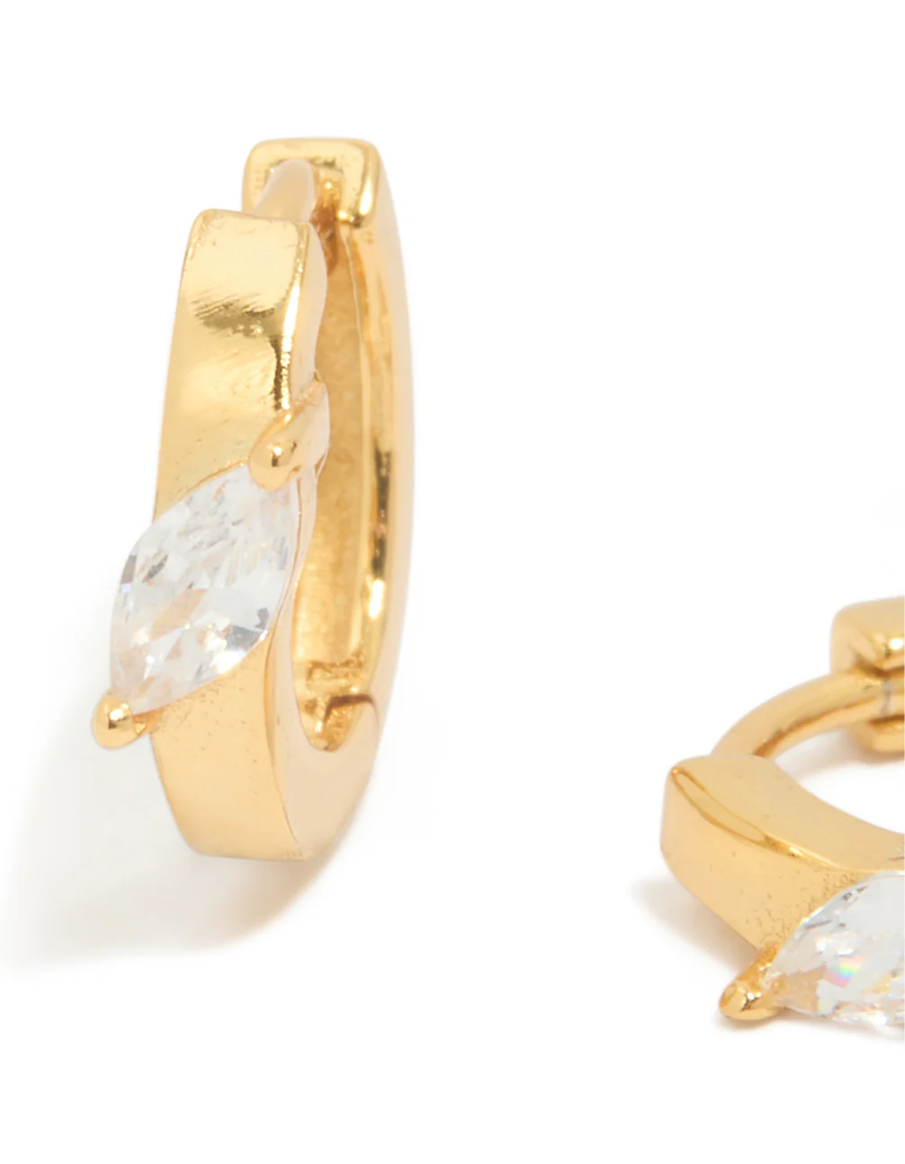 Gold Plated Sterling Silver Cubic Zirconia Navette Cut Huggie Earrings - Image 4