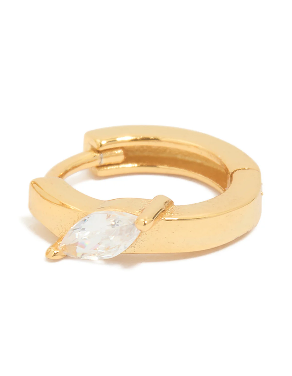 Gold Plated Sterling Silver Cubic Zirconia Navette Cut Huggie Earrings - Image 5