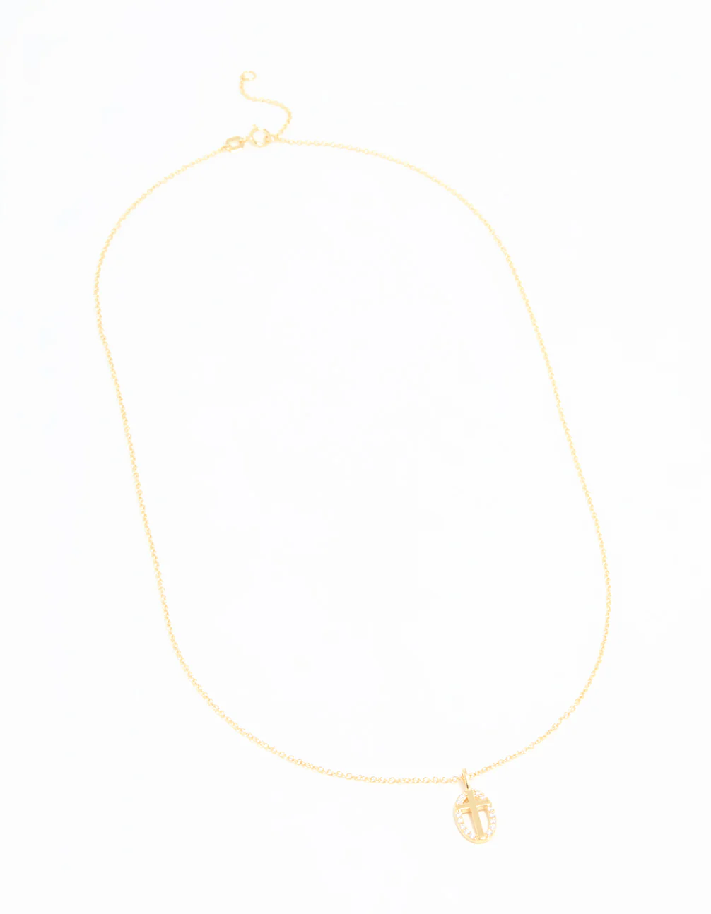 Gold Plated Sterling Silver Cubic Zirconia Oval Cross Necklace - Image 4
