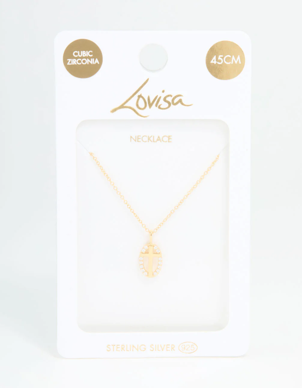 Gold Plated Sterling Silver Cubic Zirconia Oval Cross Necklace - Image 5