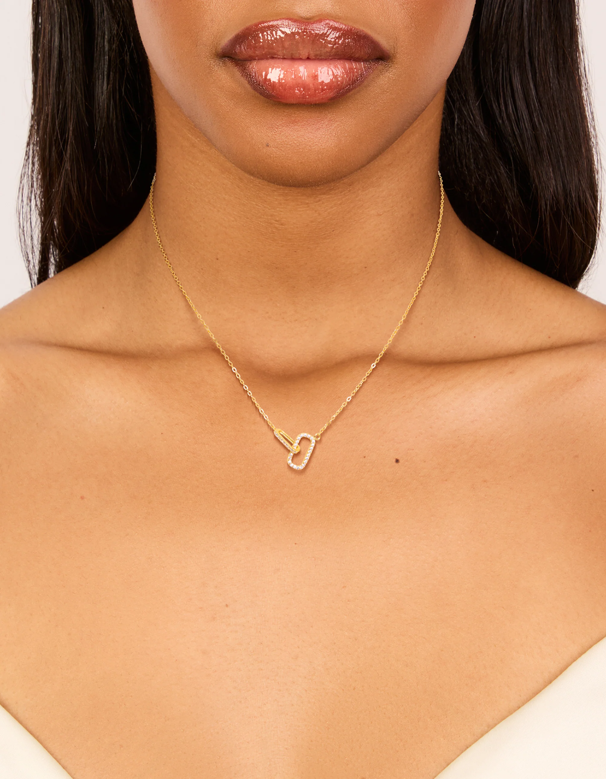 Gold Plated Sterling Silver Cubic Zirconia Oval Link Necklace - Image 2