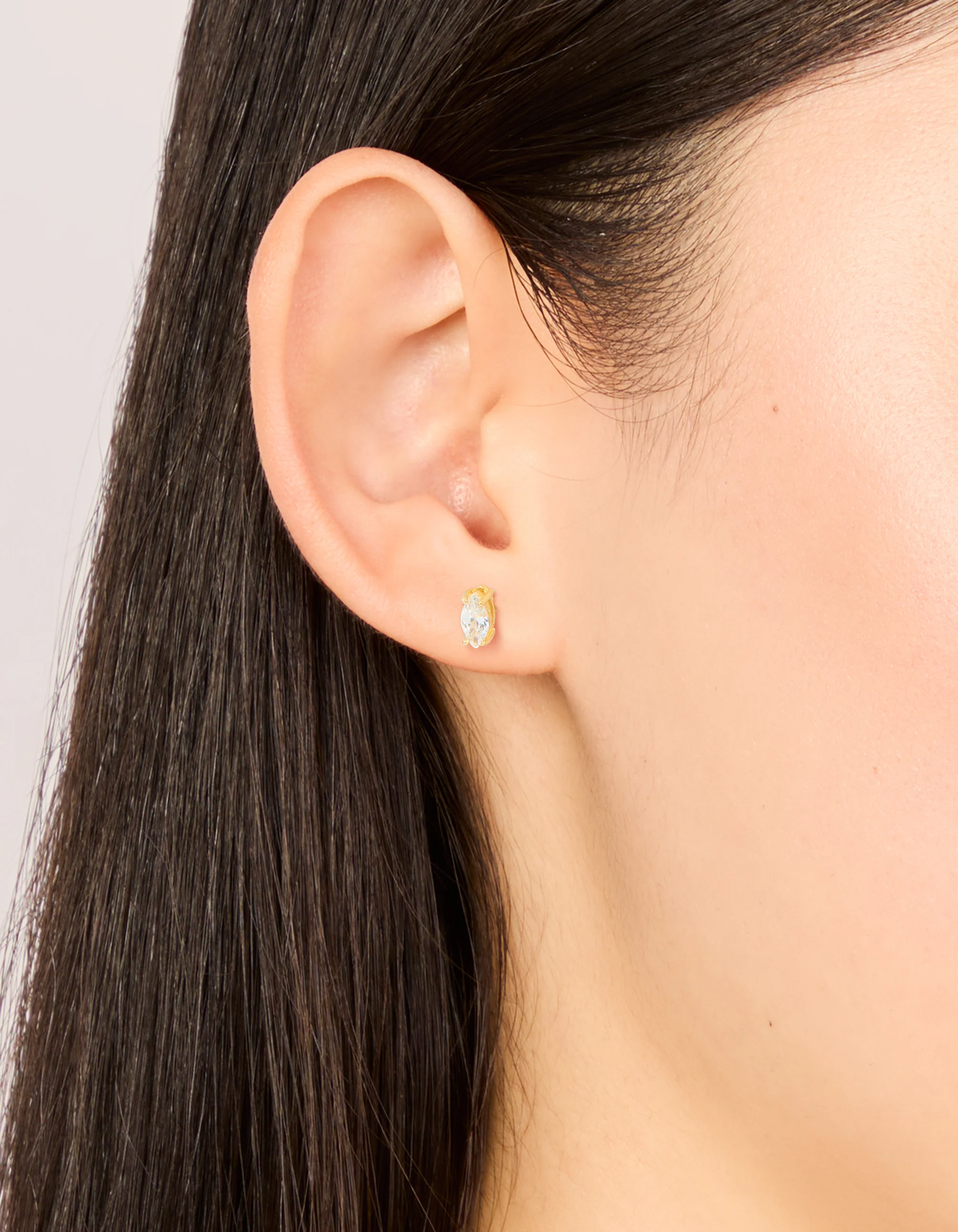 Gold Plated Sterling Silver Cubic Zirconia Oval Stud Earrings - Image 2