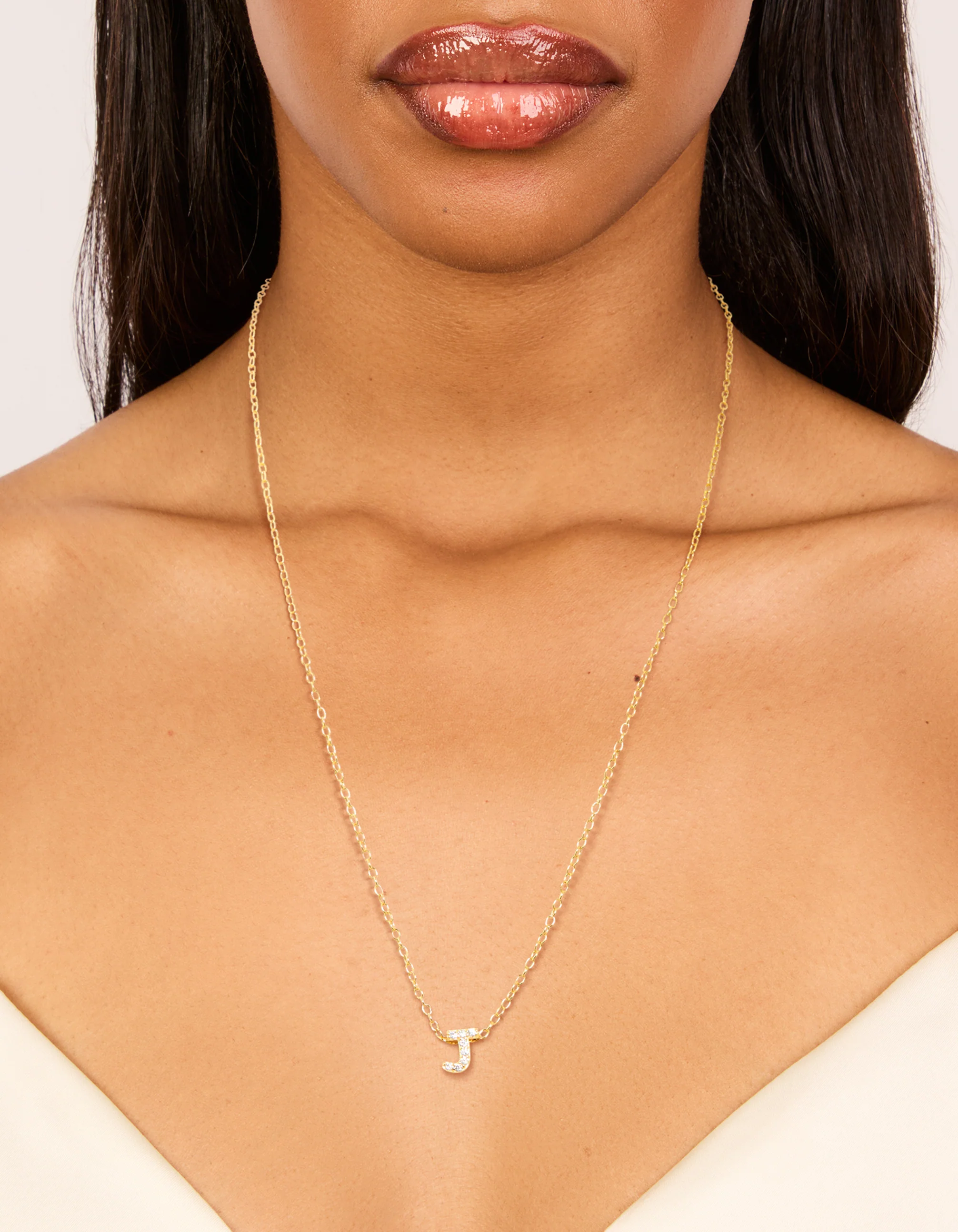 Gold Plated Sterling Silver Cubic Zirconia Pavé Letter J Pendant Necklace - Image 2