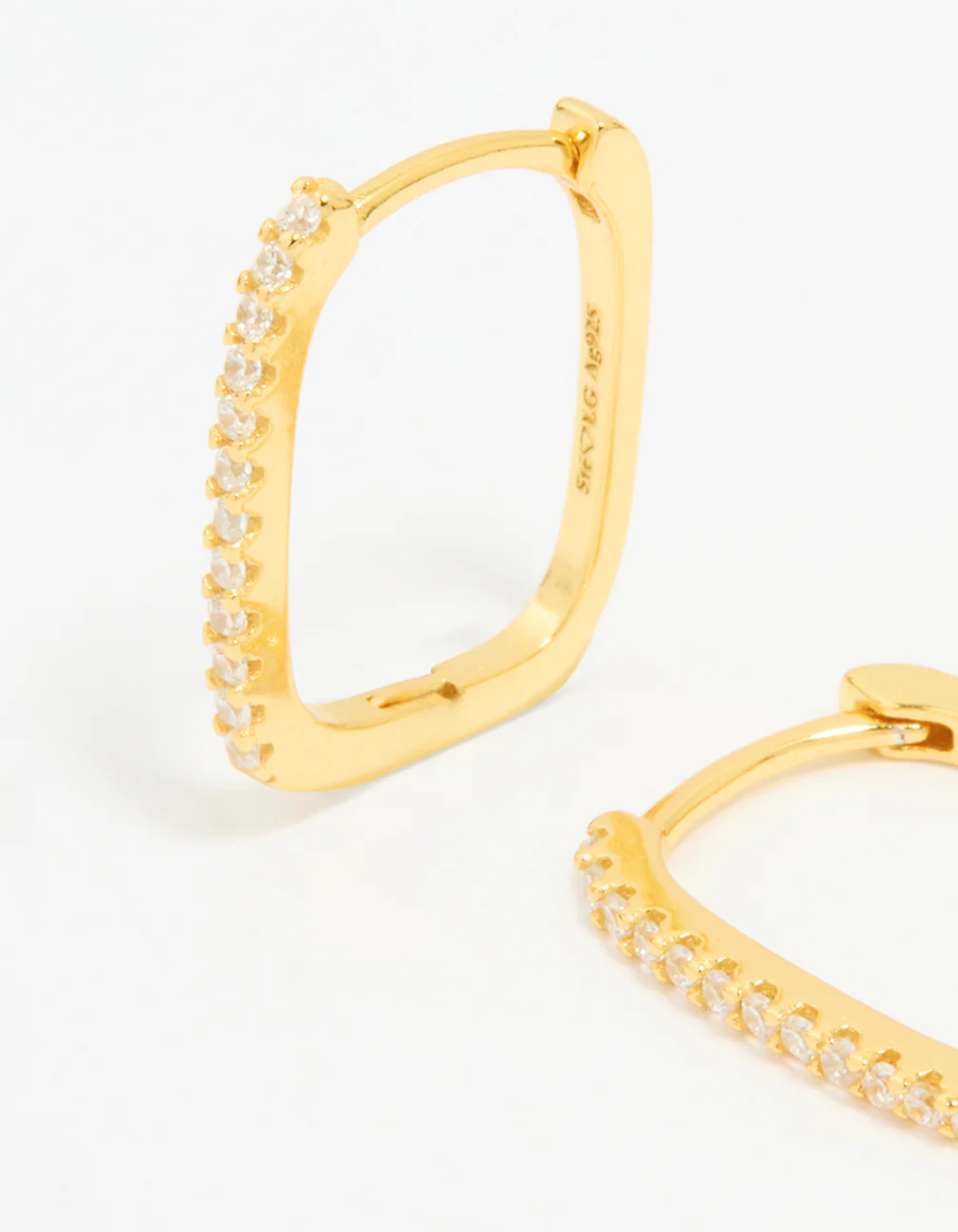 Gold Plated Sterling Silver Cubic Zirconia Pavé Oblong Hoop Earrings - Image 4