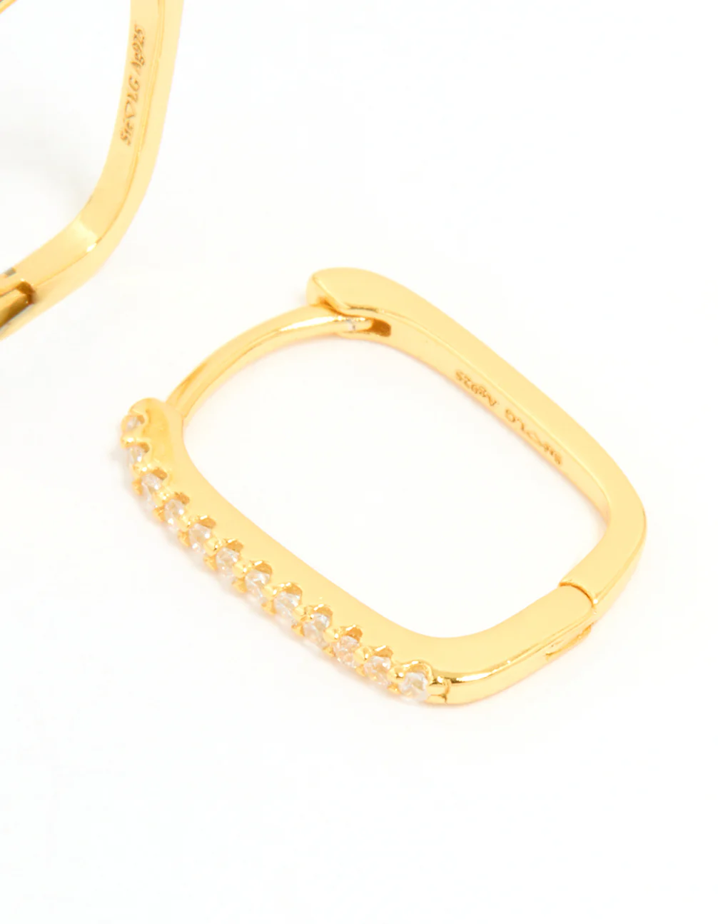 Gold Plated Sterling Silver Cubic Zirconia Pavé Oblong Hoop Earrings - Image 5