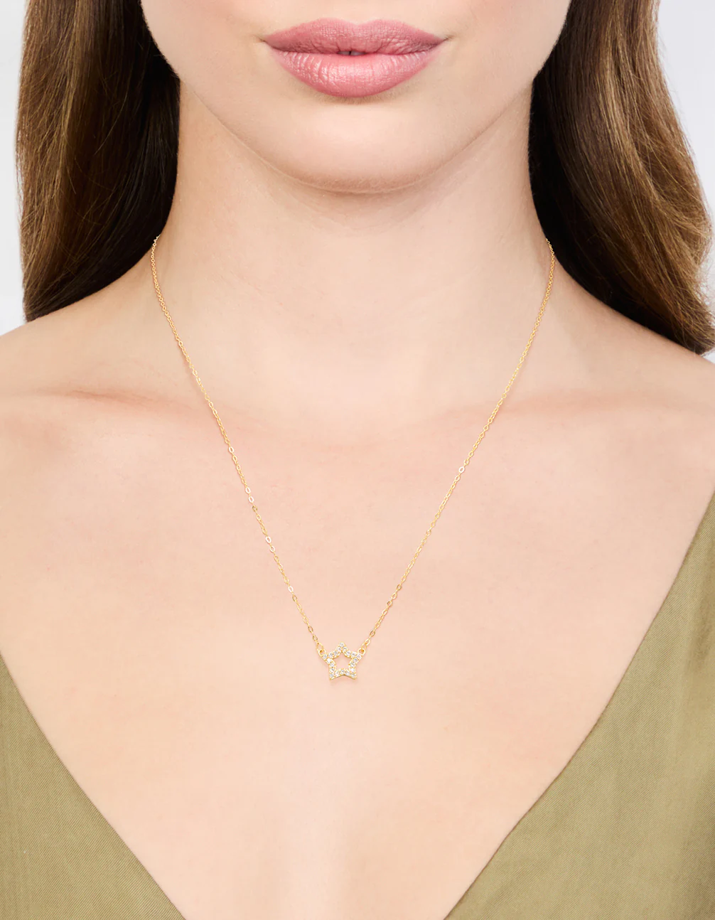 Gold Plated Sterling Silver Cubic Zirconia Pavé Star Necklace - Image 2