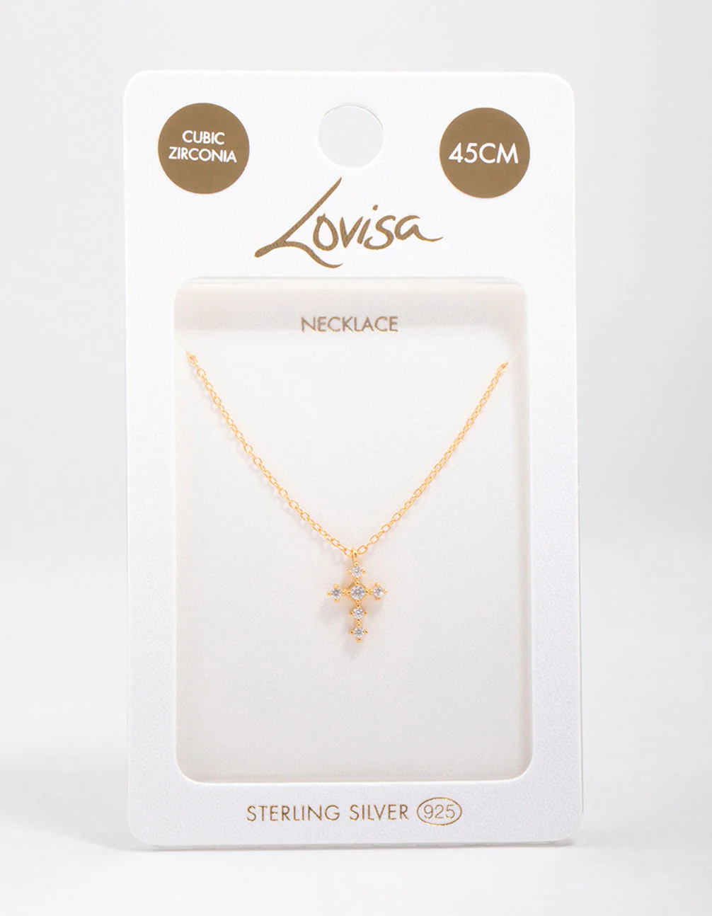 Gold Plated Sterling Silver Cubic Zirconia Round Cross Chain Necklace - Image 3