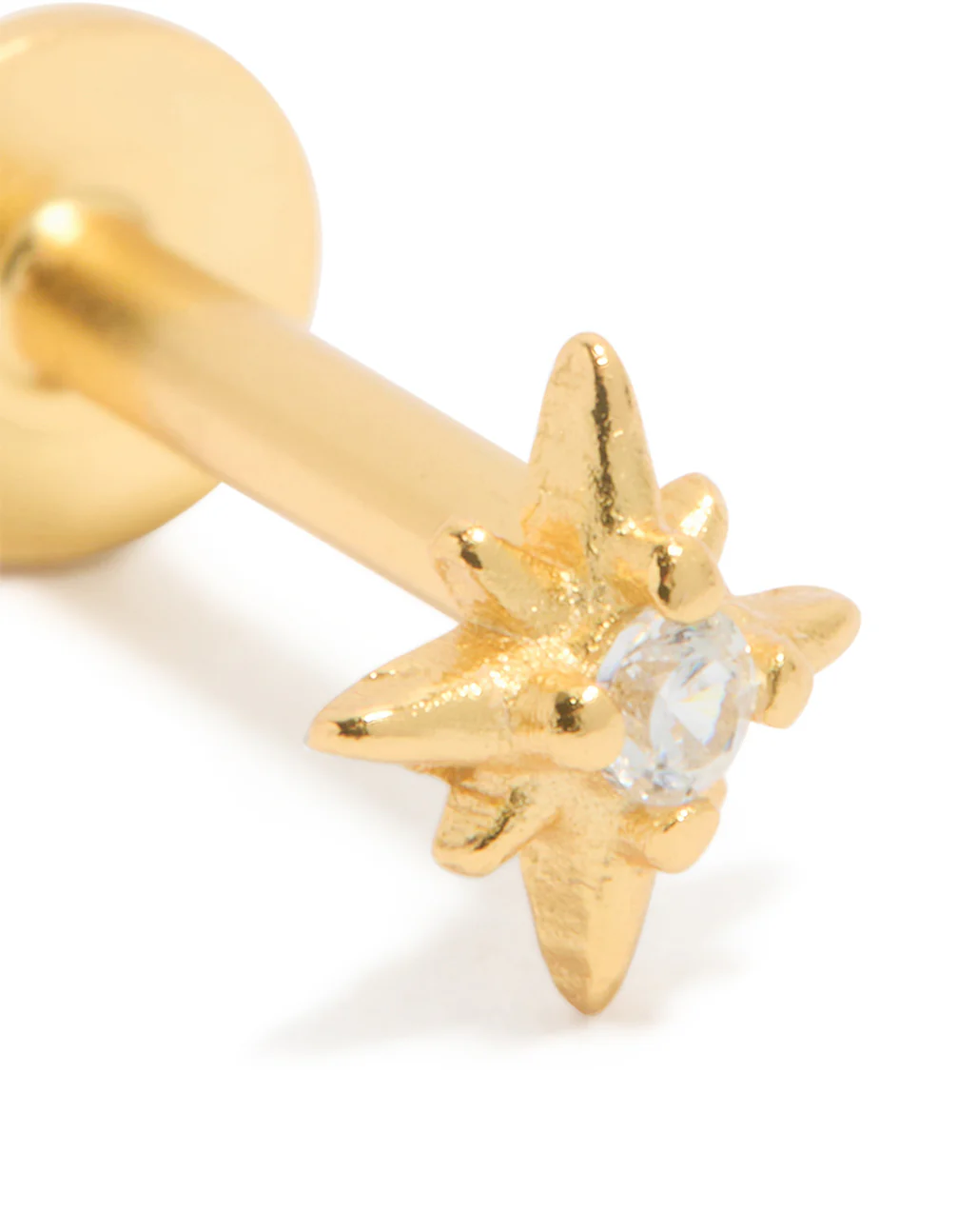Gold Plated Sterling Silver Cubic Zirconia Starburst Flat Back Single Stud - Image 2