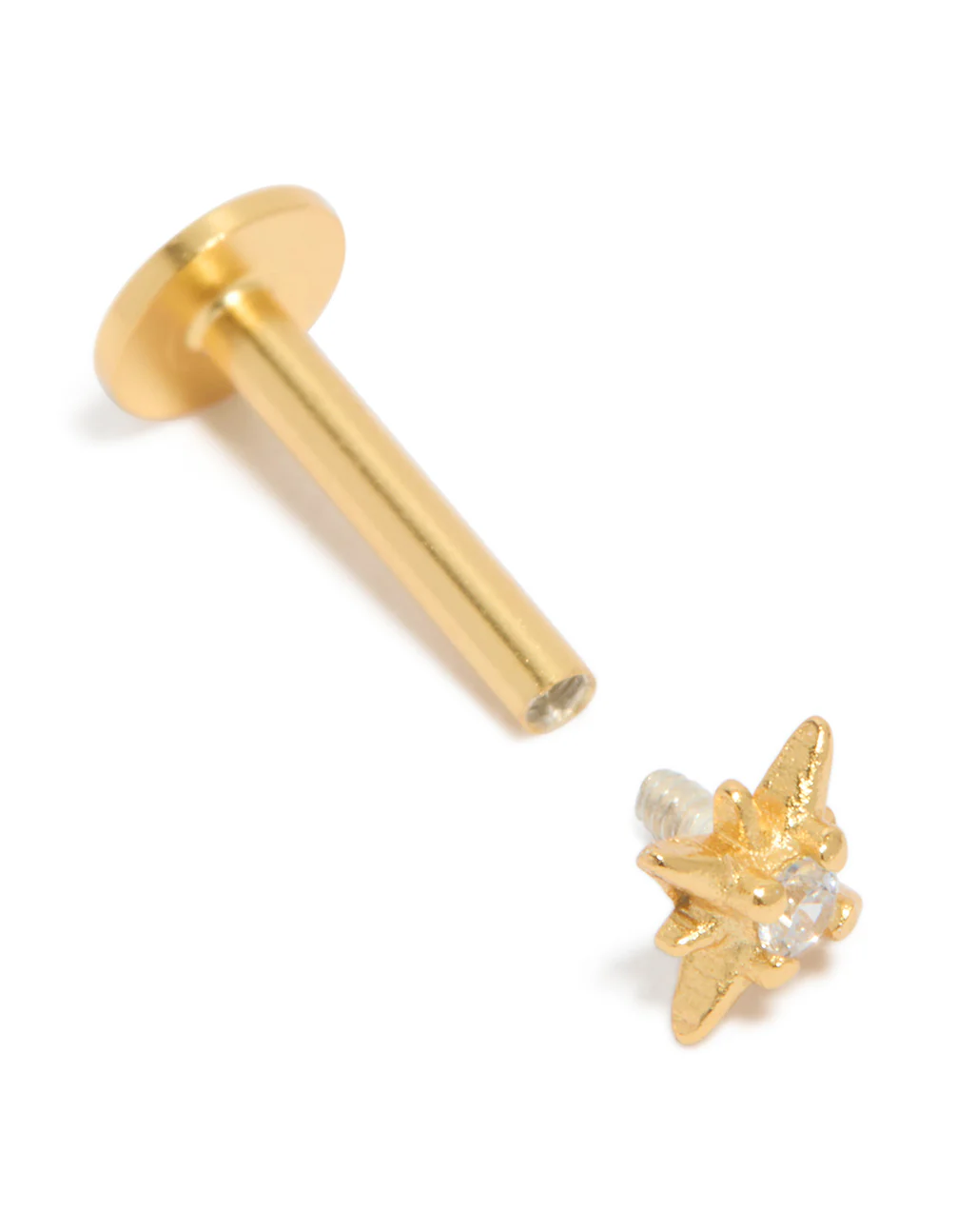 Gold Plated Sterling Silver Cubic Zirconia Starburst Flat Back Single Stud - Image 3