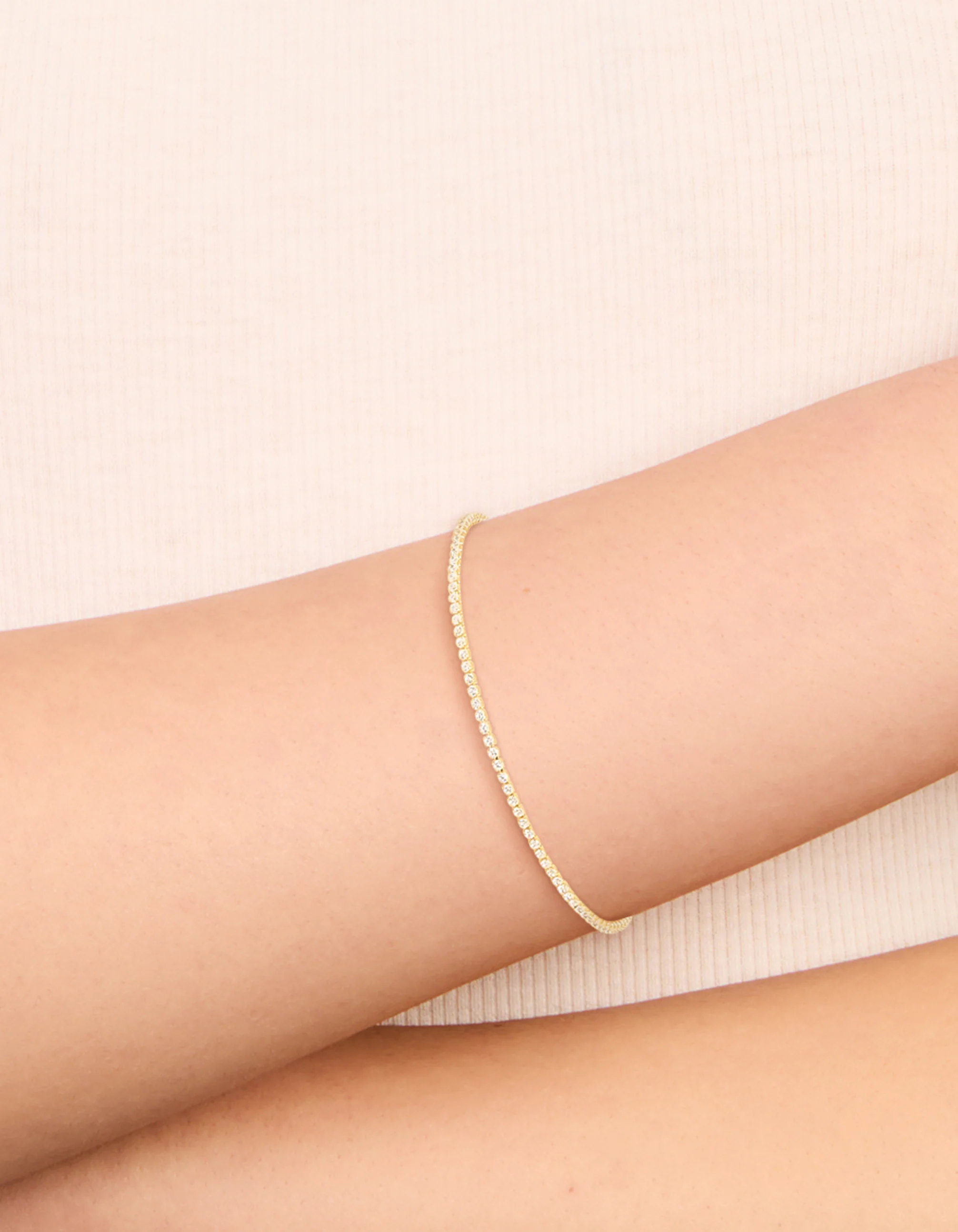 Gold Plated Sterling Silver Cubic Zirconia Tiny Tennis Bracelet - Image 2