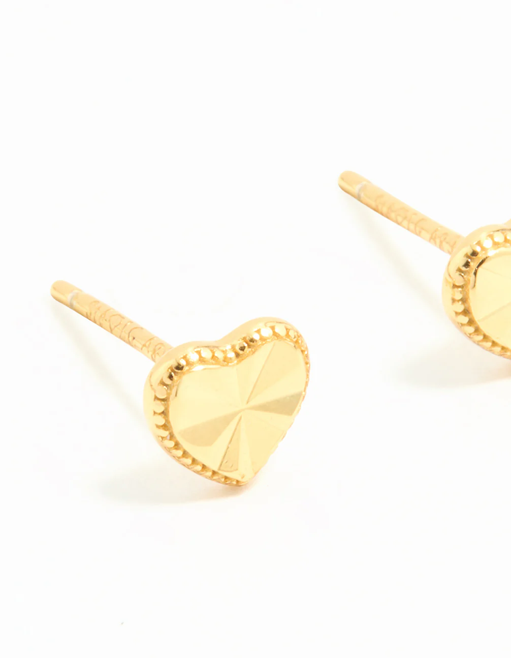 Gold Plated Sterling Silver Diamante Heart Stud Earrings - Image 4