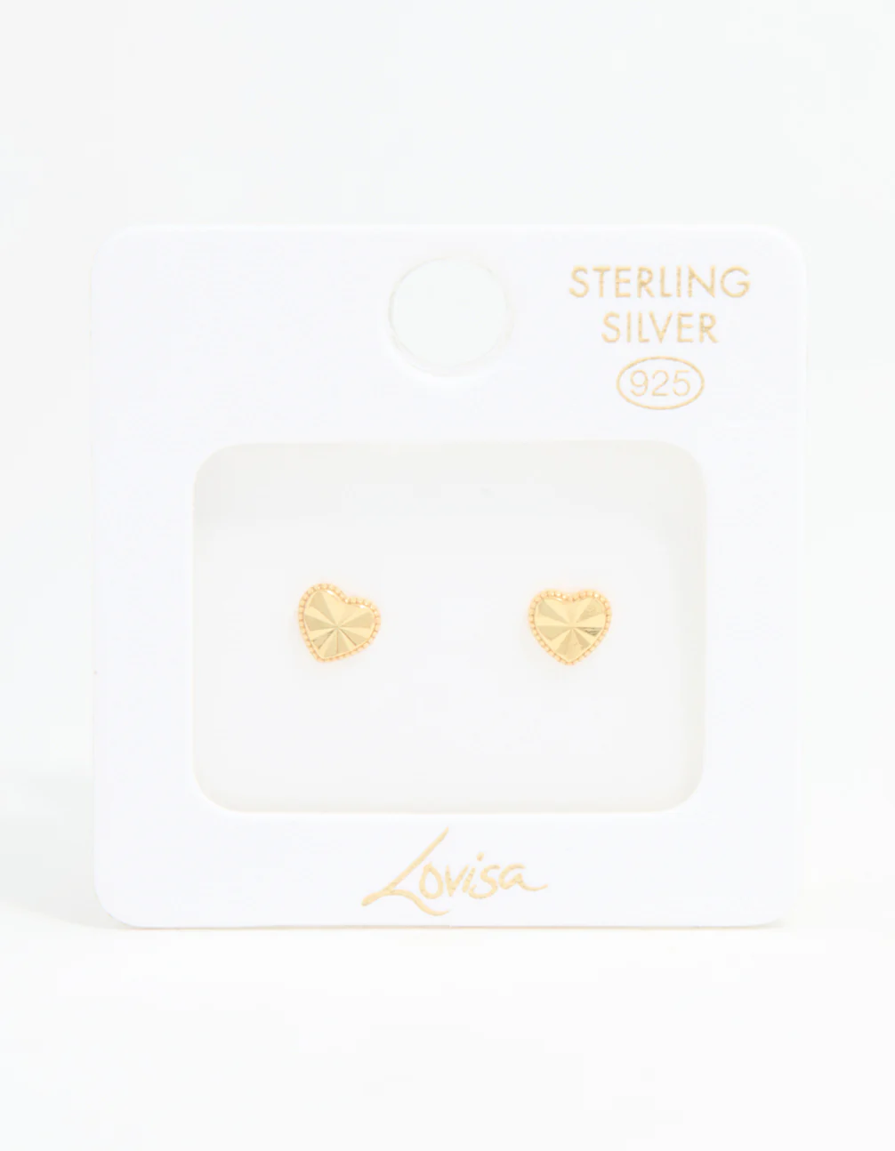 Gold Plated Sterling Silver Diamante Heart Stud Earrings - Image 5