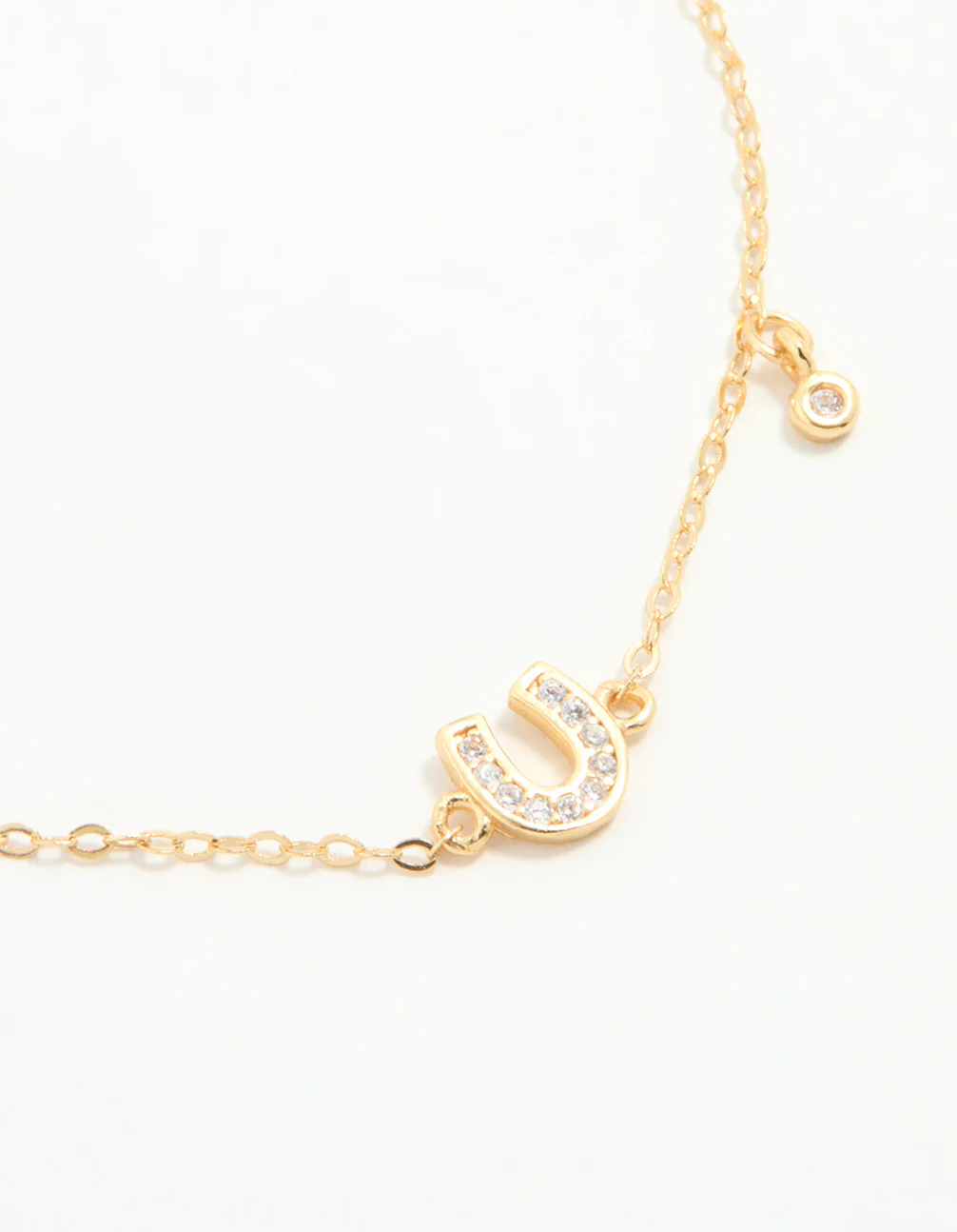 Gold Plated Sterling Silver Diamante Horseshoe Charm Bracelet - Image 2