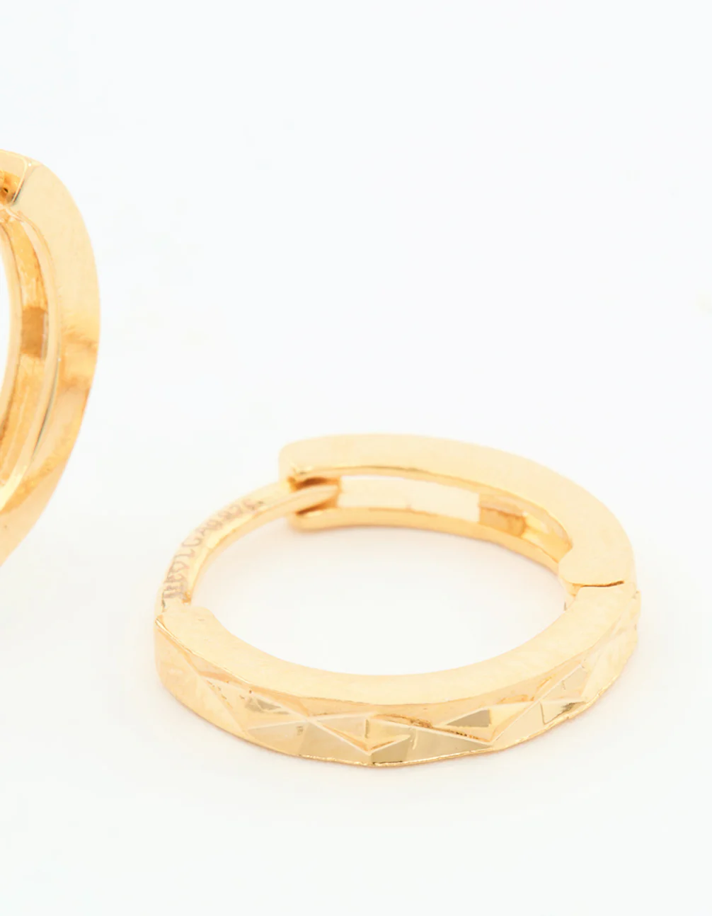 Gold Plated Sterling Silver Diamond Style Cut Huggie Earrings - Image 3