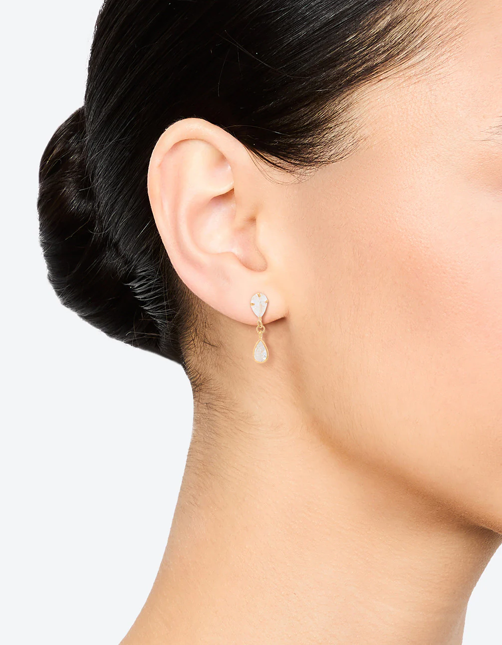 Gold Plated Sterling Silver Pear Cut Cubic Zirconia Drop Stud Earrings - Image 2