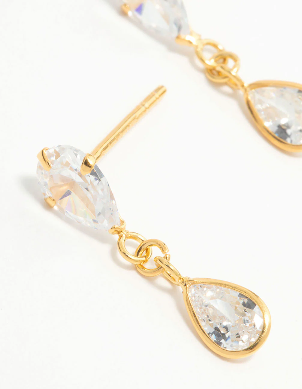 Gold Plated Sterling Silver Pear Cut Cubic Zirconia Drop Stud Earrings - Image 4