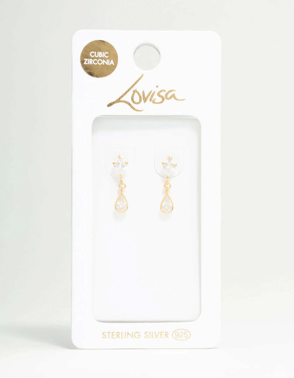 Gold Plated Sterling Silver Pear Cut Cubic Zirconia Drop Stud Earrings - Image 5