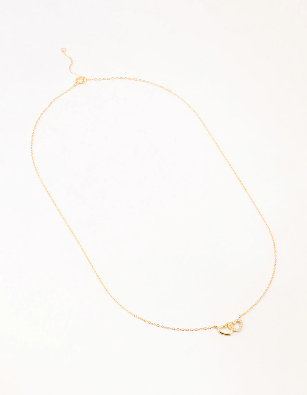 Gold Plated Sterling Silver Double Heart Cubic Zirconia Necklace - Image 2