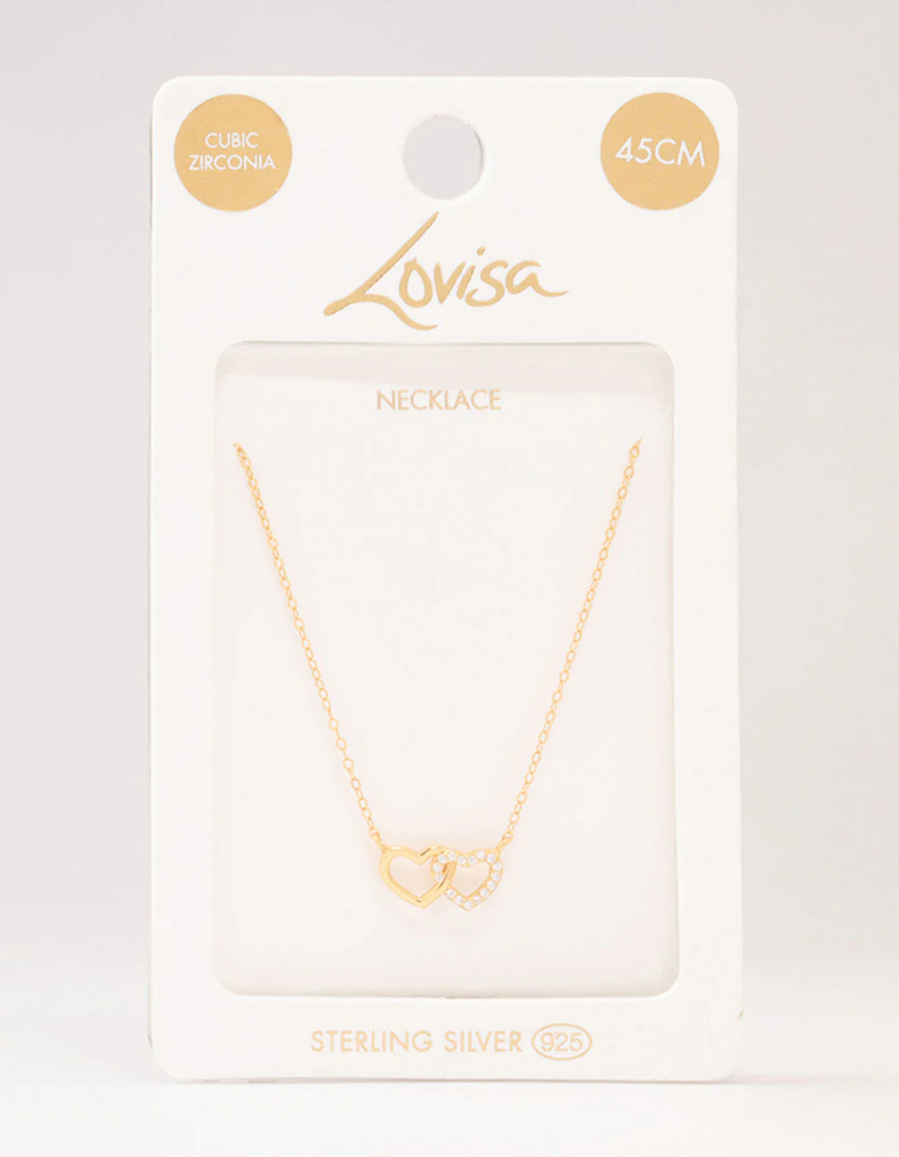 Gold Plated Sterling Silver Double Heart Cubic Zirconia Necklace - Image 3