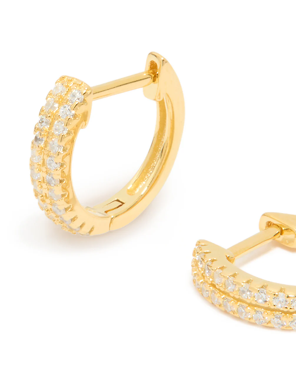 Gold Plated Sterling Silver Double Row Cubic Zirconia Huggie Earrings - Image 2