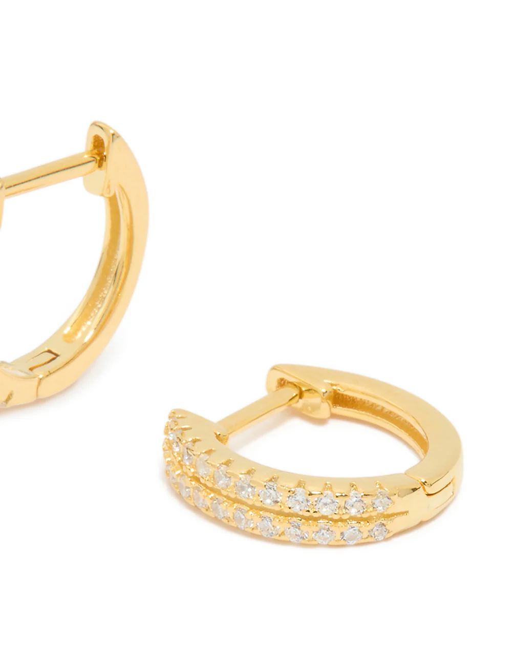 Gold Plated Sterling Silver Double Row Cubic Zirconia Huggie Earrings - Image 3