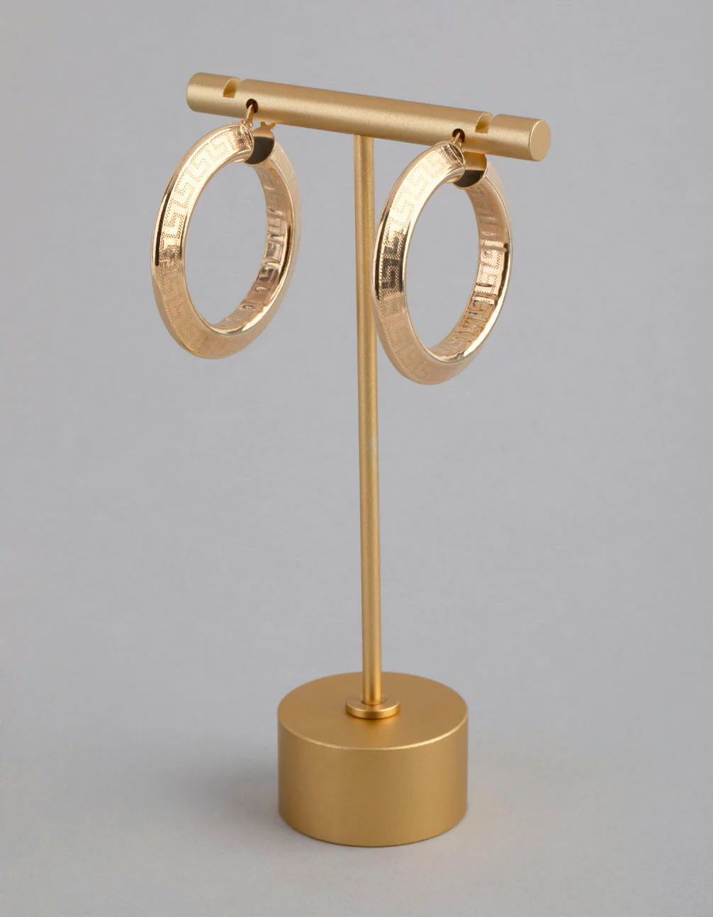 Gold Plated Sterling Silver Greek Key Medium Hoop Earrings - Image 2