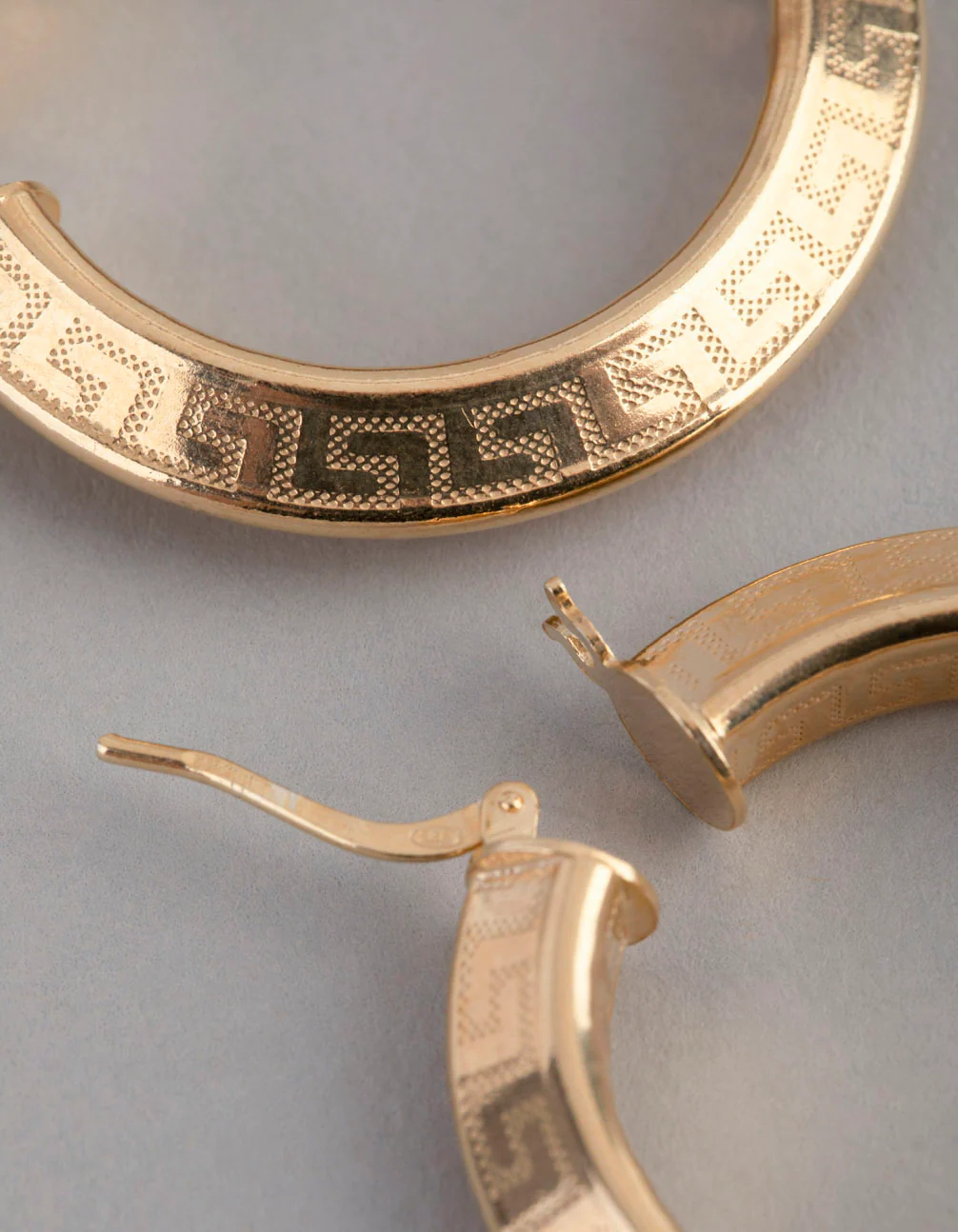 Gold Plated Sterling Silver Greek Key Medium Hoop Earrings - Image 3