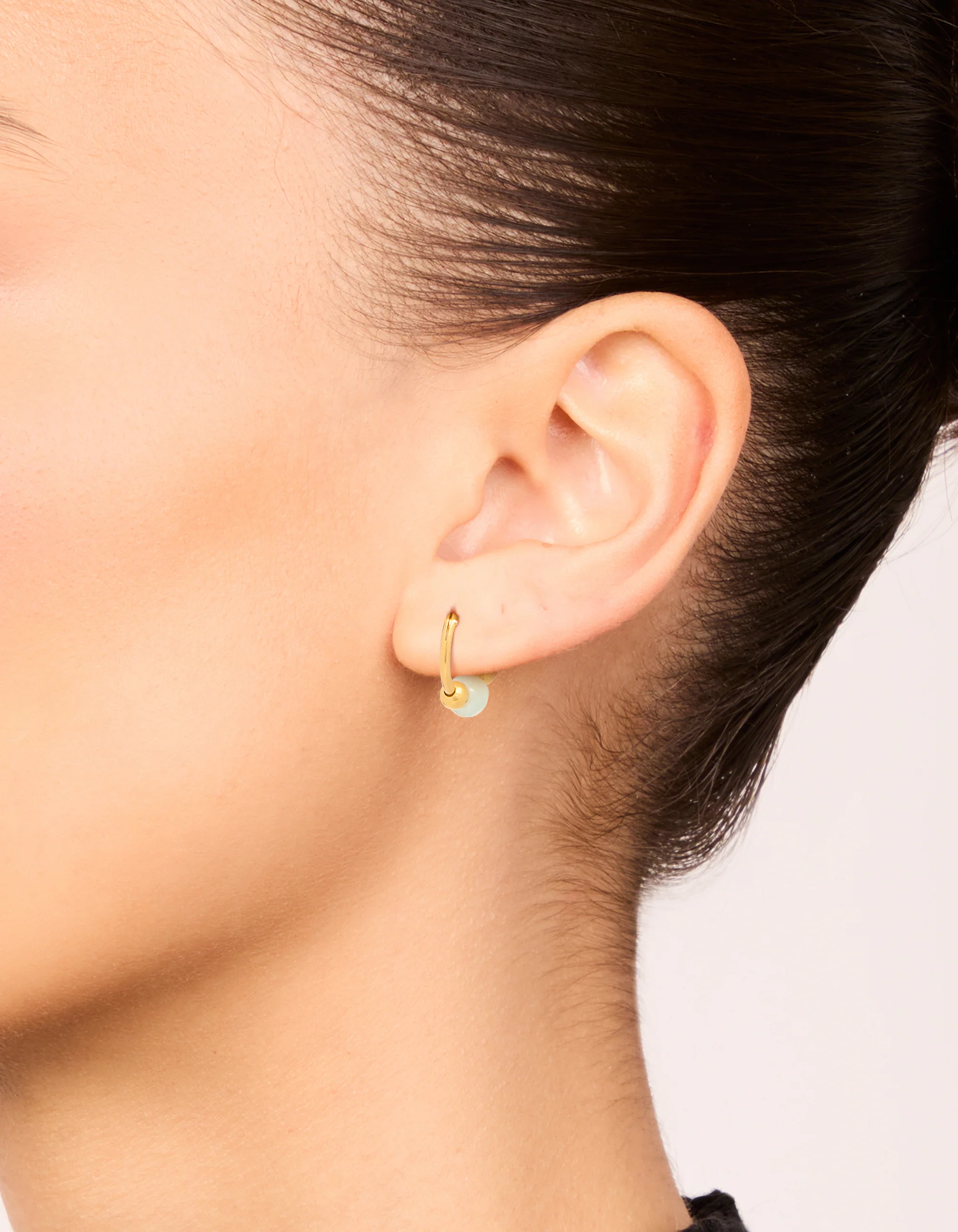 Gold Plated Sterling Silver Green Semi-Precious Stone Hoop Earrings - Image 2