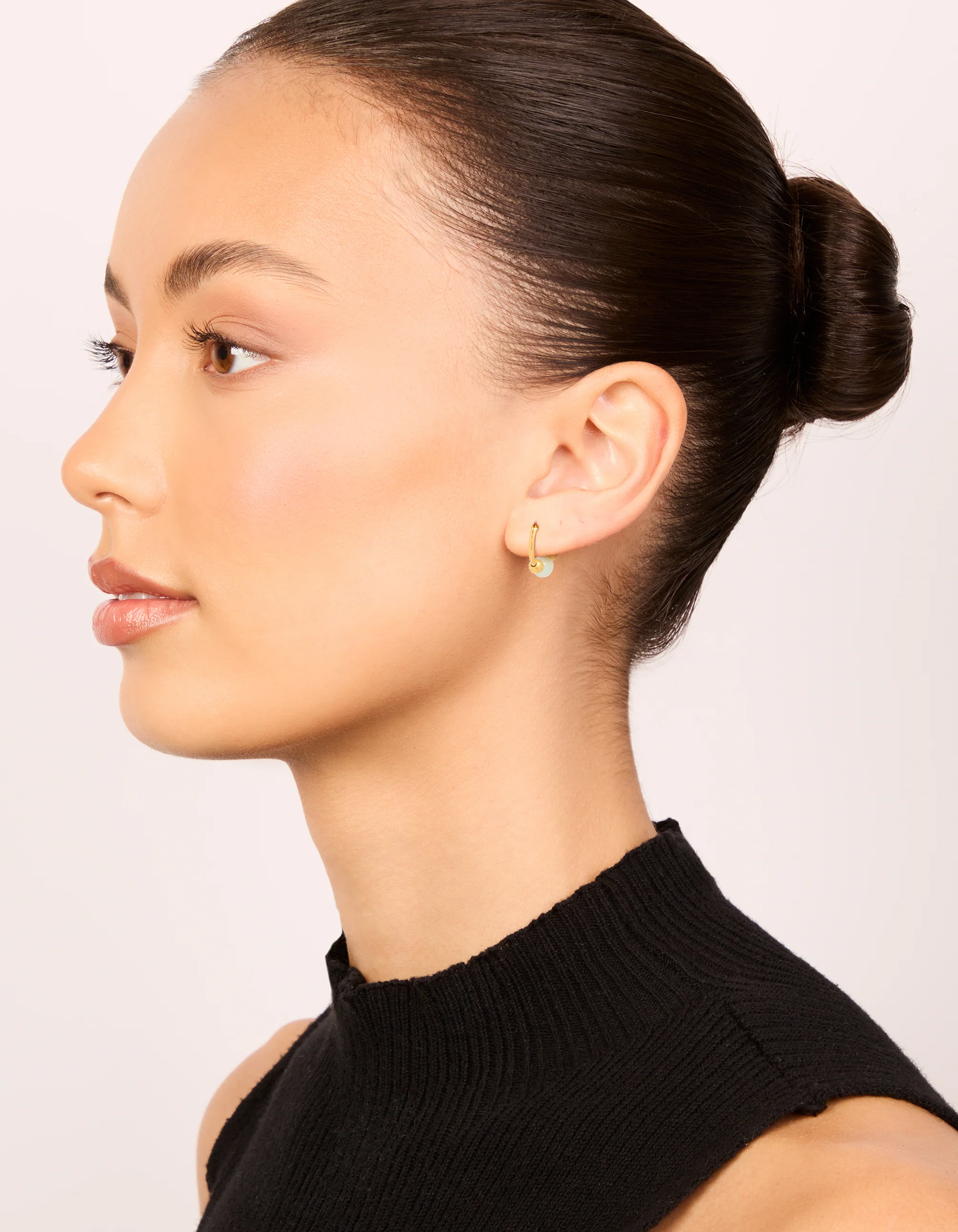Gold Plated Sterling Silver Green Semi-Precious Stone Hoop Earrings - Image 3