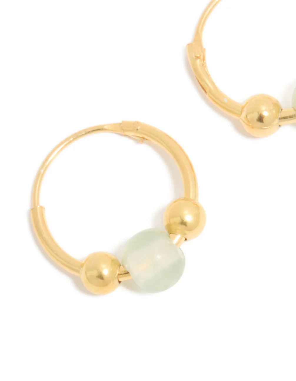 Gold Plated Sterling Silver Green Semi-Precious Stone Hoop Earrings - Image 4