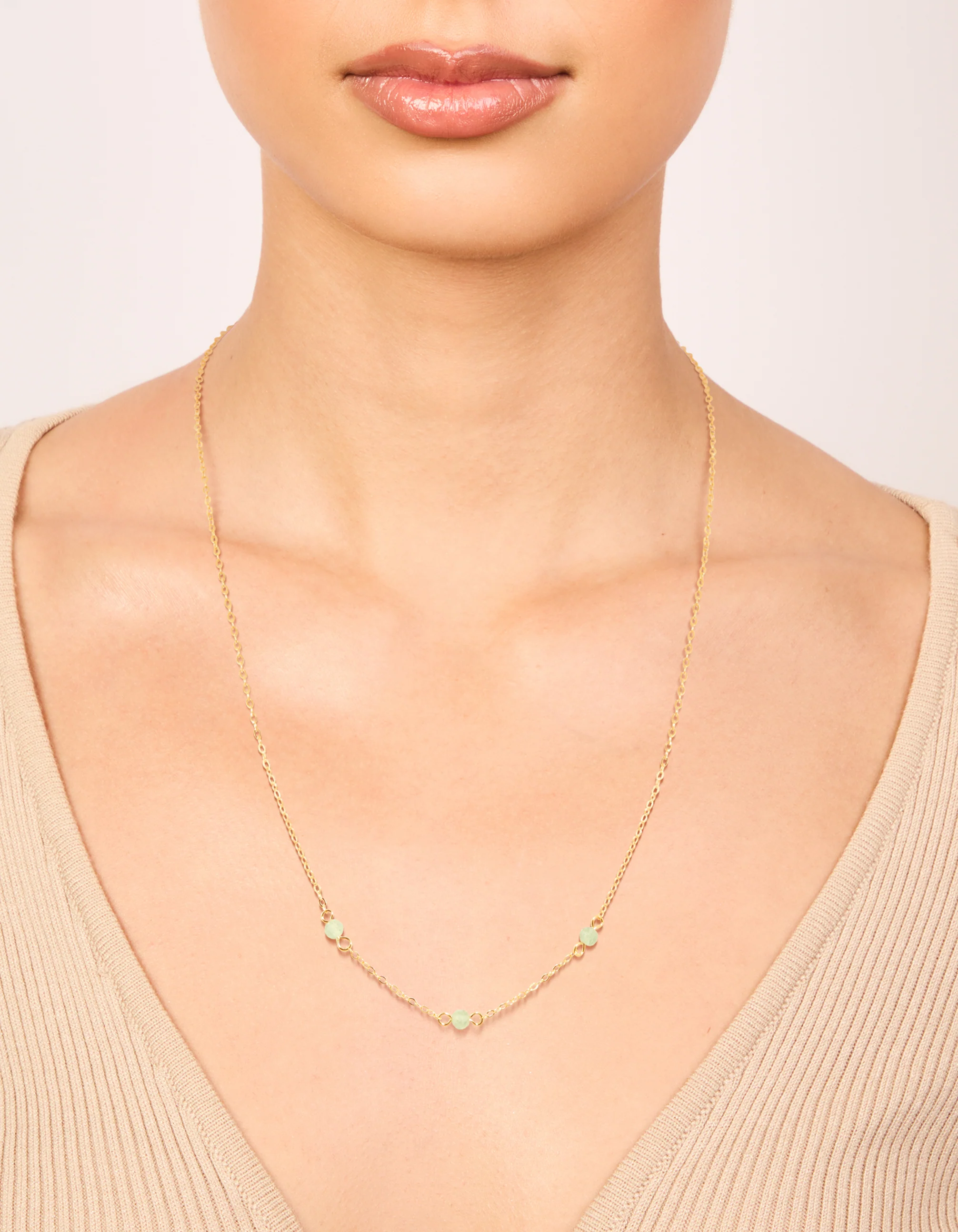 Gold Plated Sterling Silver Green Semi Precious Stone Station Necklace - Image 2