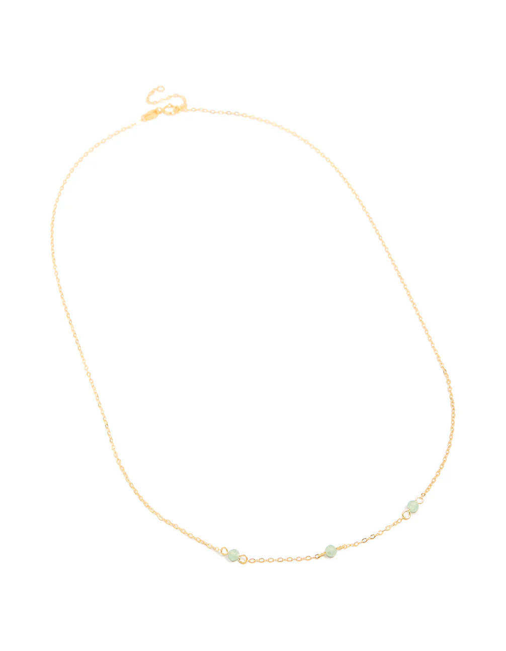 Gold Plated Sterling Silver Green Semi Precious Stone Station Necklace - Image 4
