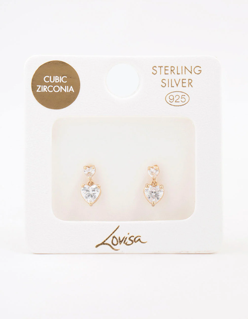 Gold Plated Sterling Silver Heart Cubic Zirconia Stud Earrings - Image 3