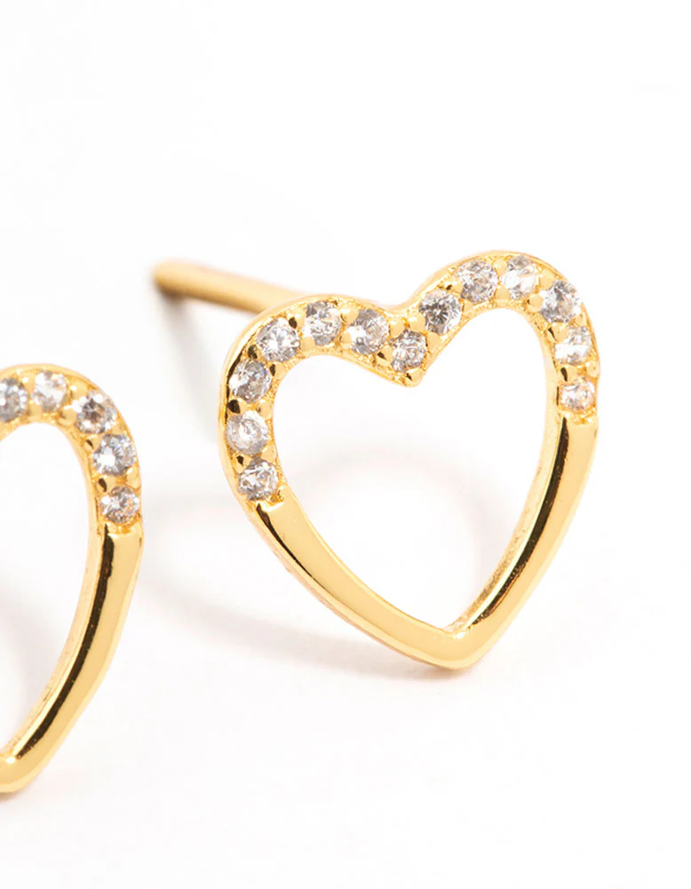 Gold Plated Sterling Silver Heart Stud Earrings - Image 3
