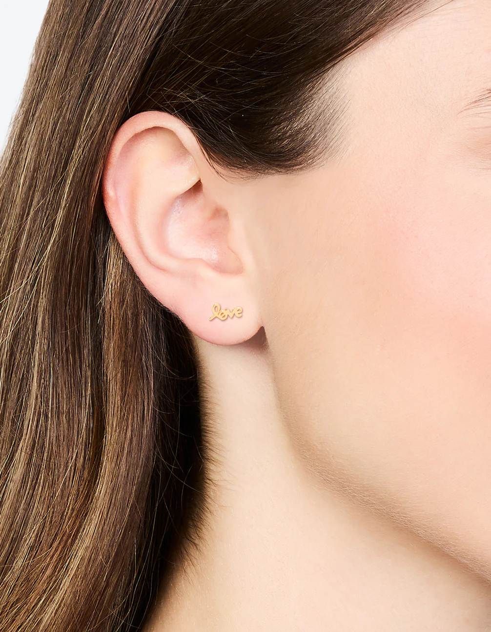 Gold Plated Sterling Silver Love Stud Earrings - Image 2