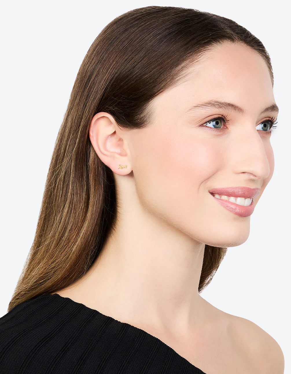 Gold Plated Sterling Silver Love Stud Earrings - Image 3