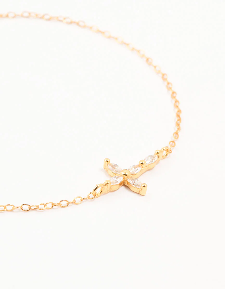 Gold Plated Sterling Silver Marquise Cross Bracelet - Image 2