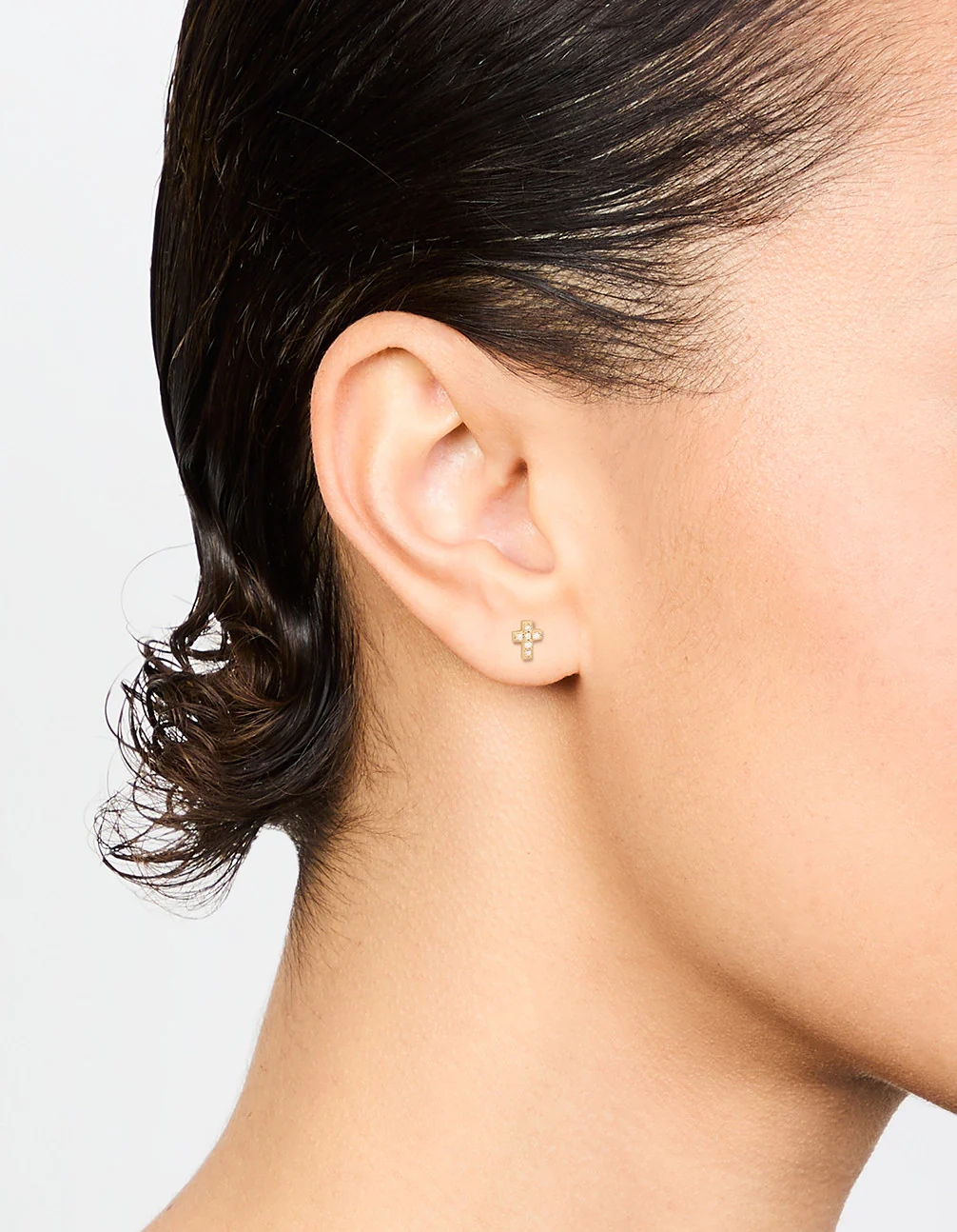 Gold Plated Sterling Silver Mini Diamante Cross Stud Earrings - Image 2