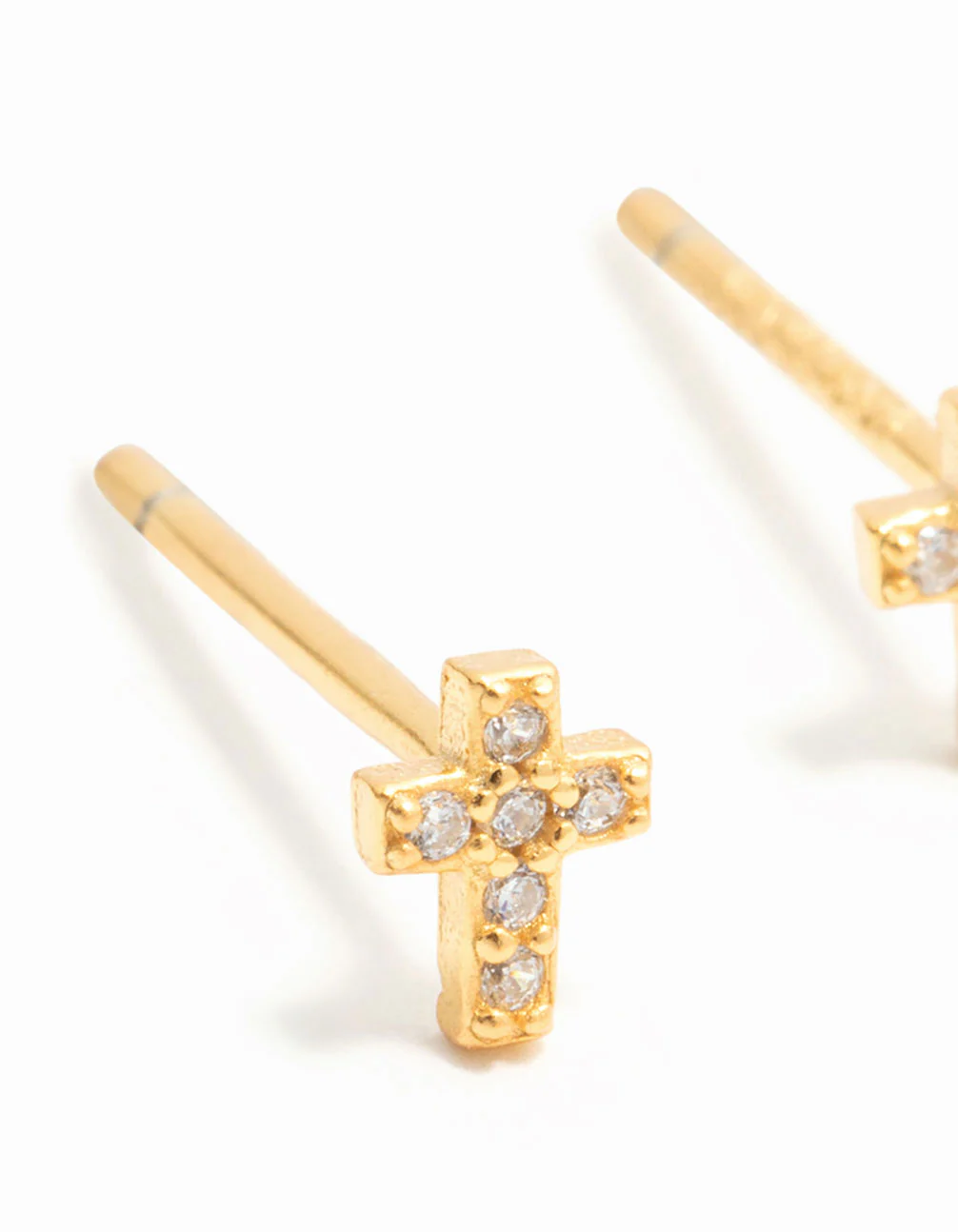 Gold Plated Sterling Silver Mini Diamante Cross Stud Earrings - Image 4
