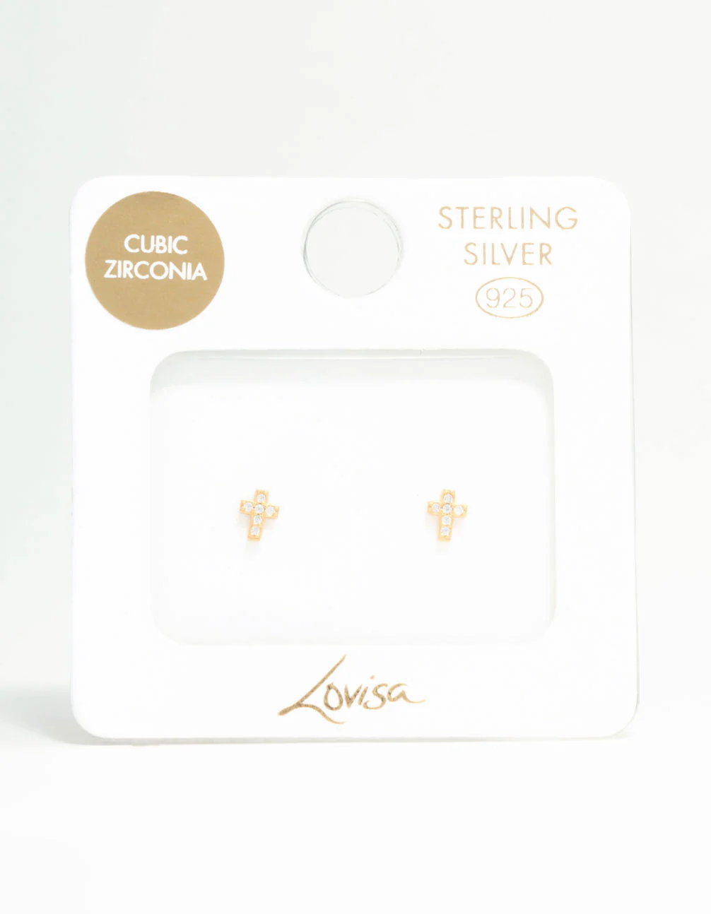 Gold Plated Sterling Silver Mini Diamante Cross Stud Earrings - Image 5